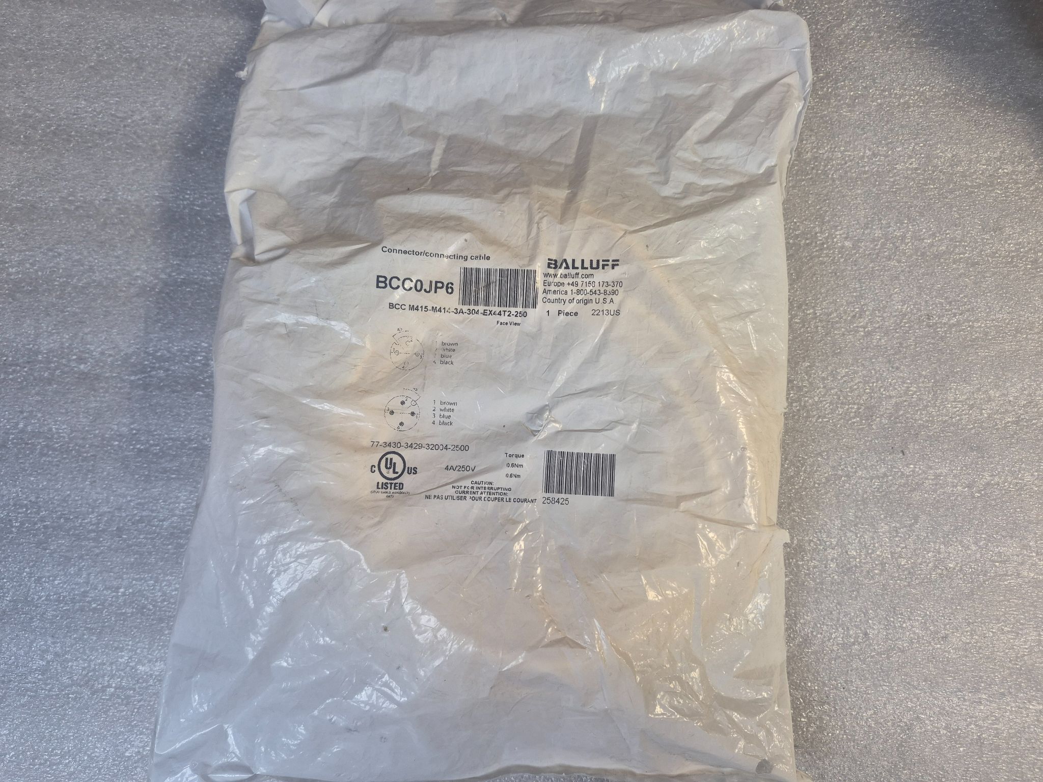 BALLUFF BCC M415-M414-3A-304-EX44T2-250 Industrial Connecting Cable BCC0JP6 NEW 2