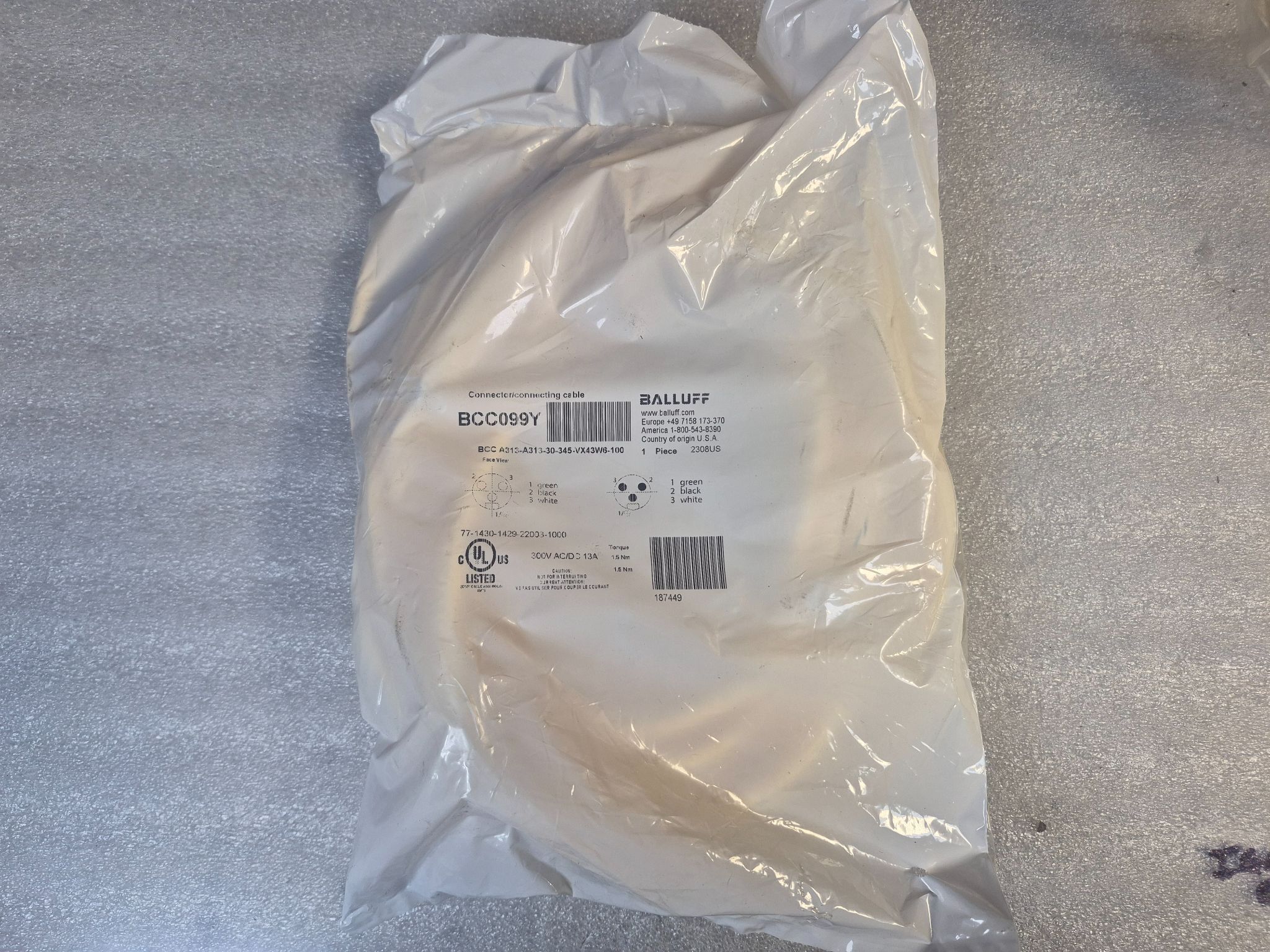BALLUFF BCC A313-A313-30-345-VX43W6-100 Industrial Connecting Cable BCC099Y NEW 0