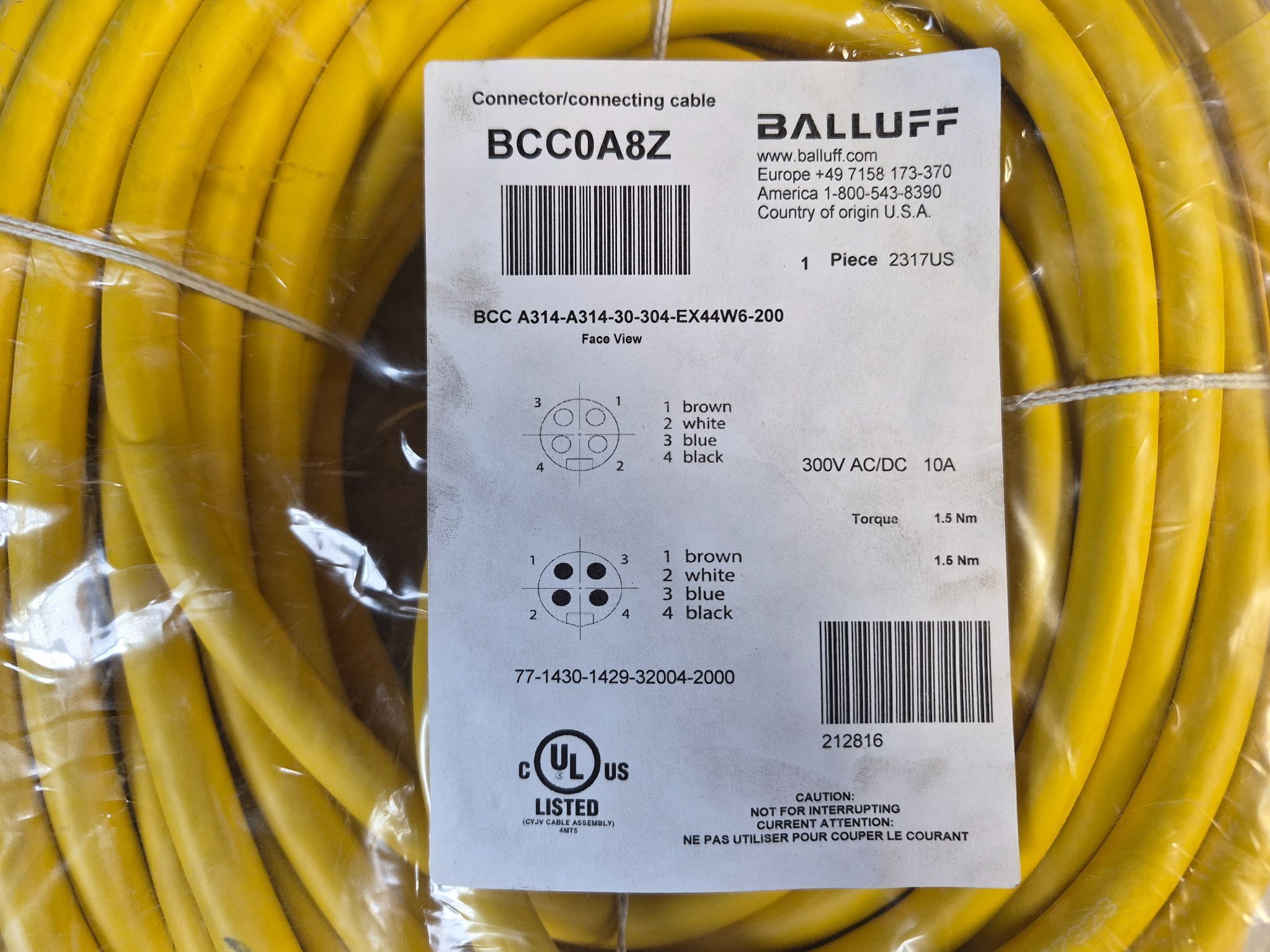 BALLUFF BCC A314-A314-30-304-EX44W6-200 Industrial Connecting Cable BCC0A8Z NEW 1