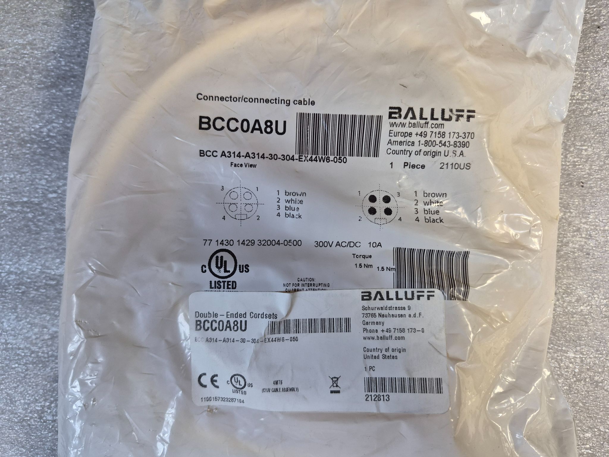 BALLUFF BCC A314-A314-30-304-EX44W6-050 Industrial Connecting Cable BCC0A8U NEW 0