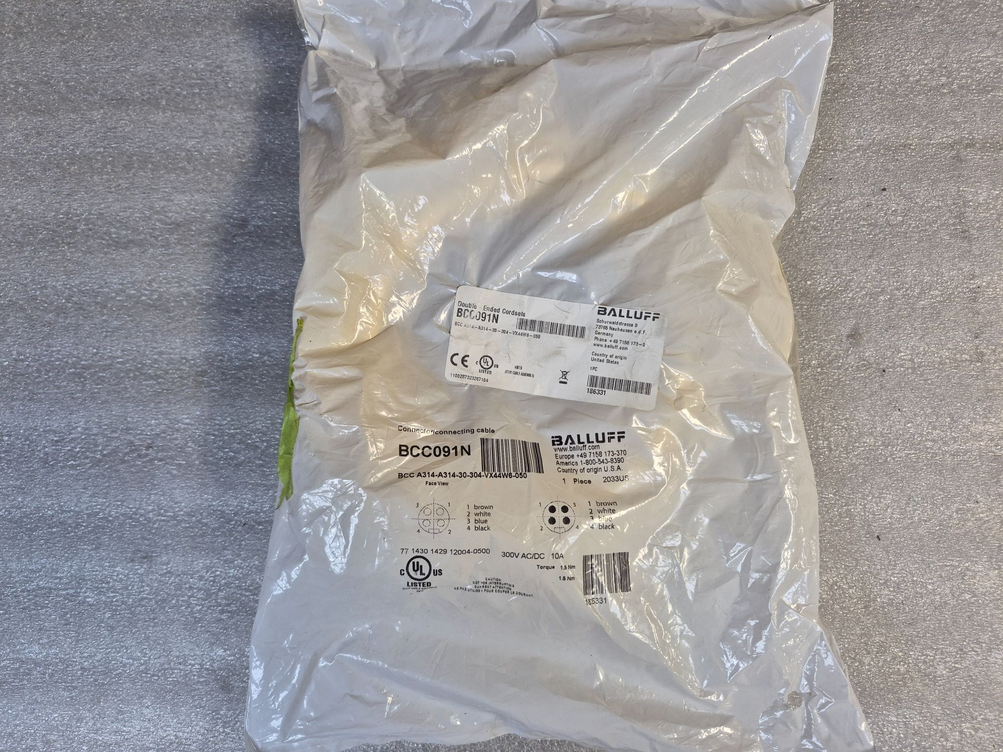 BALLUFF BCC A314-A314-30-304-VX44W6-050 Industrial Connecting Cable BCC091N NEW 0