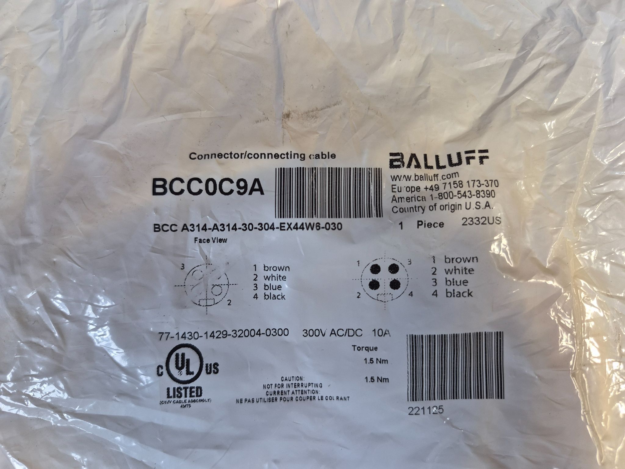 BALLUFF BCC A314-A314-30-304-EX44W6-030 Industrial Connecting Cable BCC0C9A NEW 1
