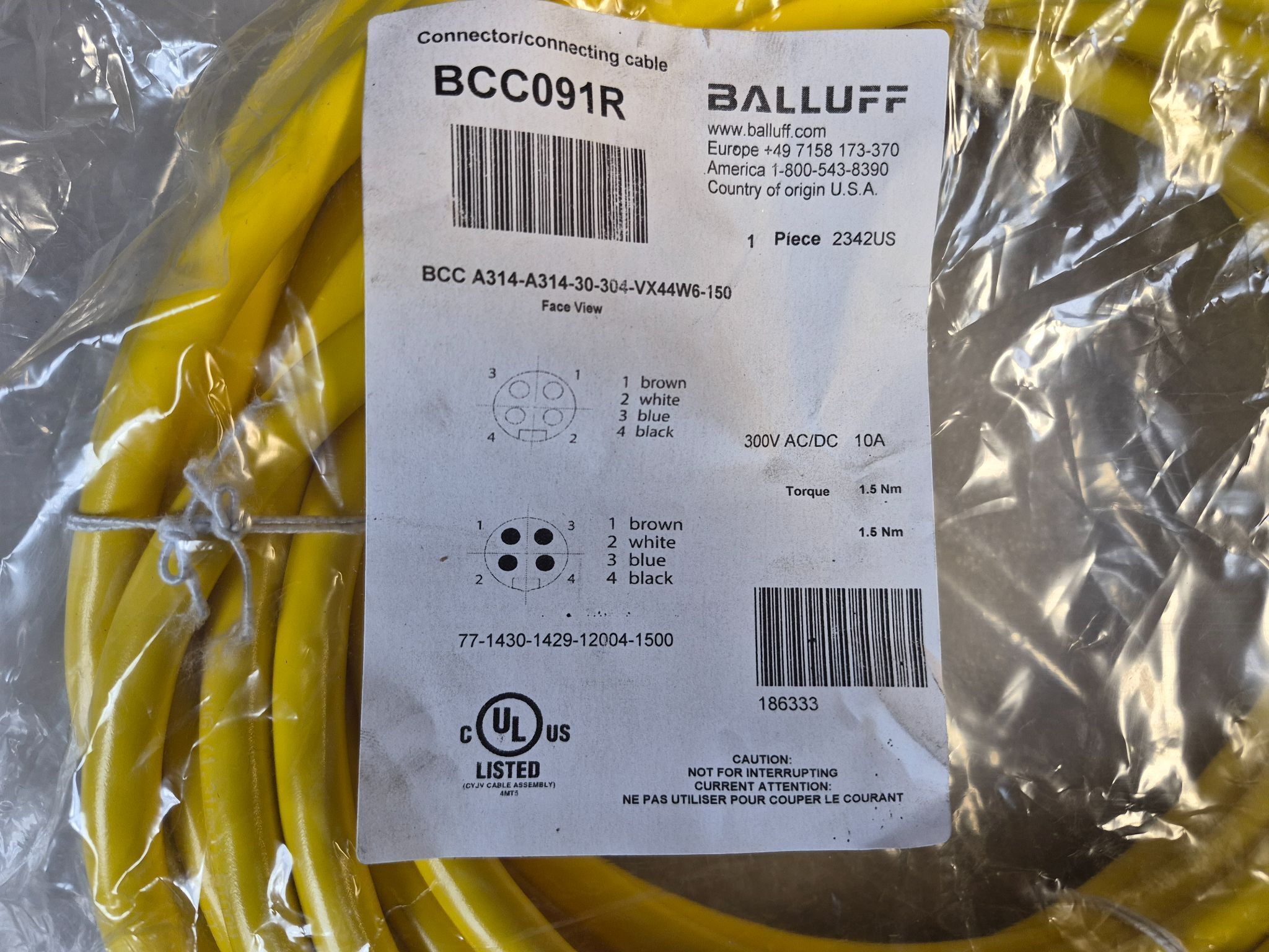 BALLUFF BCC A314-A314-30-304-VX44W6-150 Industrial Connecting Cable BCC091R NEW 1