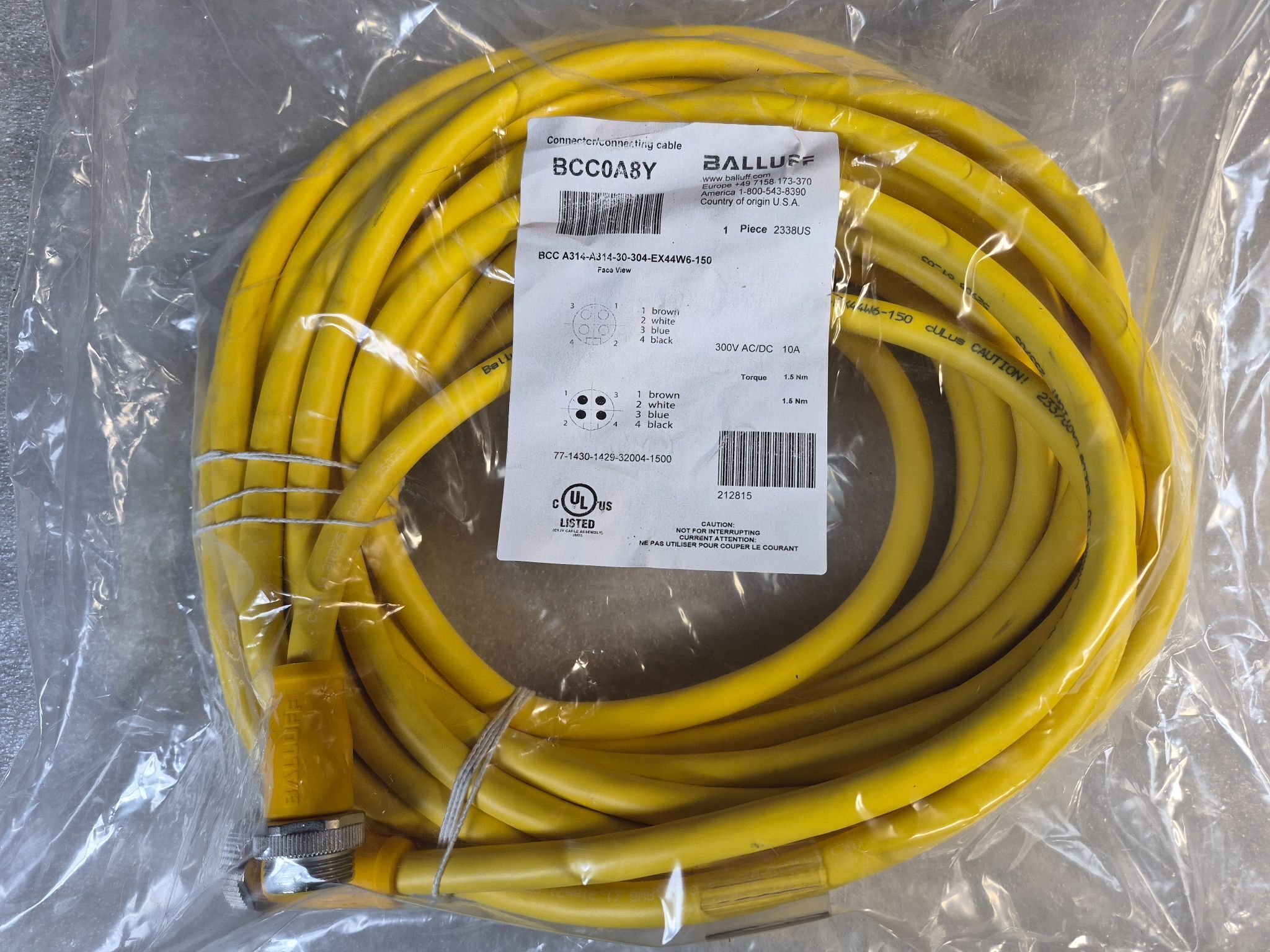 BALLUFF BCC A314-A314-30-304-EX44W6-150 Industrial Connecting Cable BCC0A8Y NEW 1