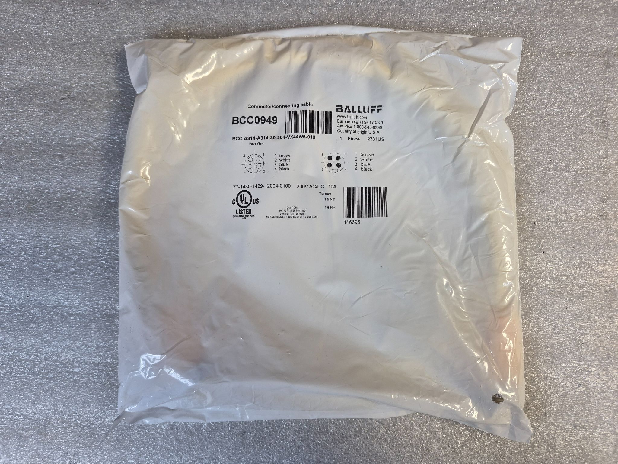 BALLUFF BCC A314-A314-30-304-VX44W6-010 Industrial Connecting Cable BCC0949 NEW 0