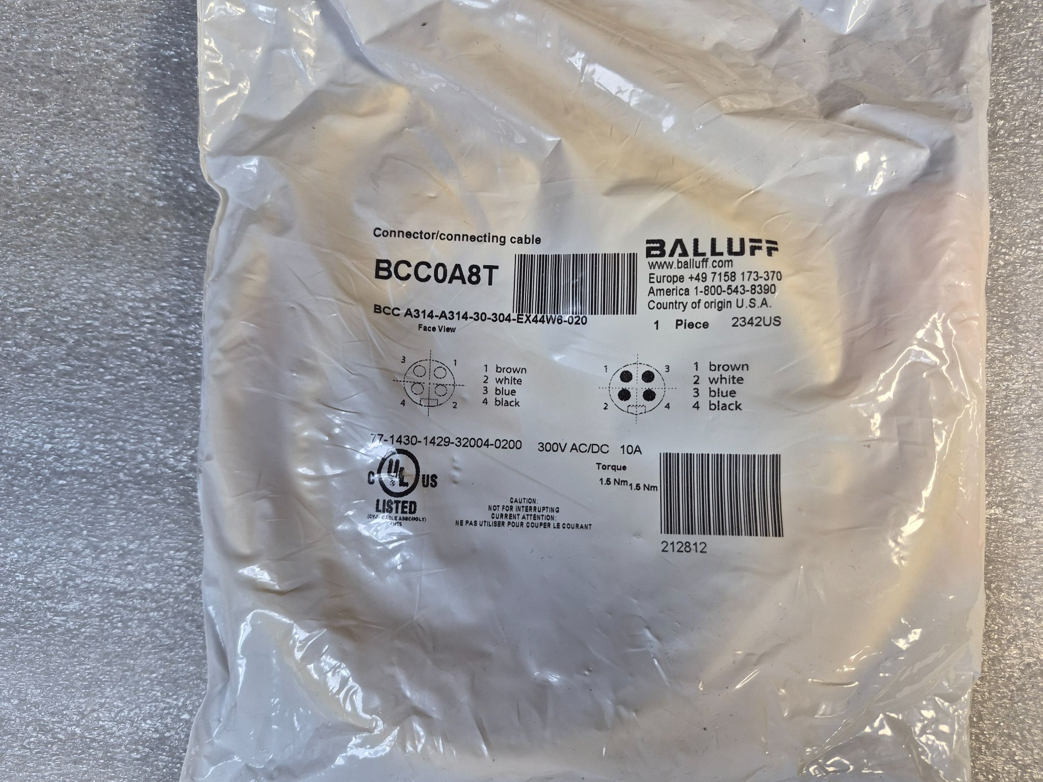 BALLUFF BCC A314-A314-30-304-EX44W6-020 Industrial Connecting Cable BCC0A8T NEW 0