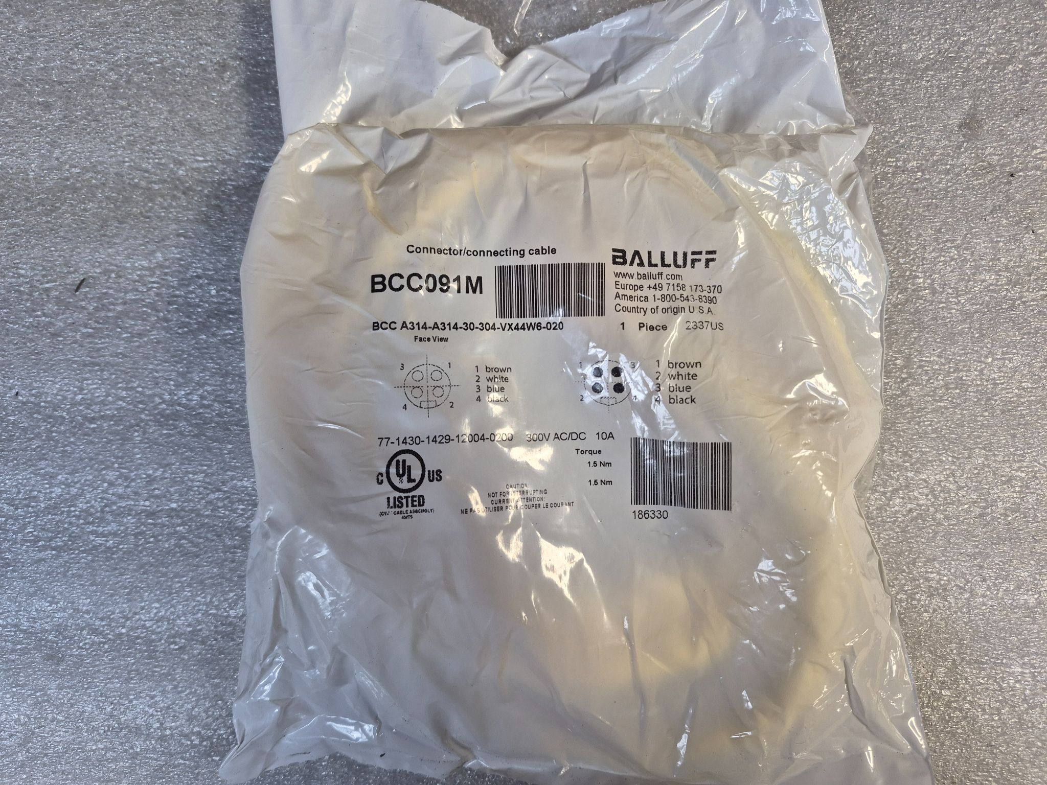 BALLUFF BCC A314-A314-30-304-VX44W6-020 Industrial Connecting Cable BCC091M NEW 0