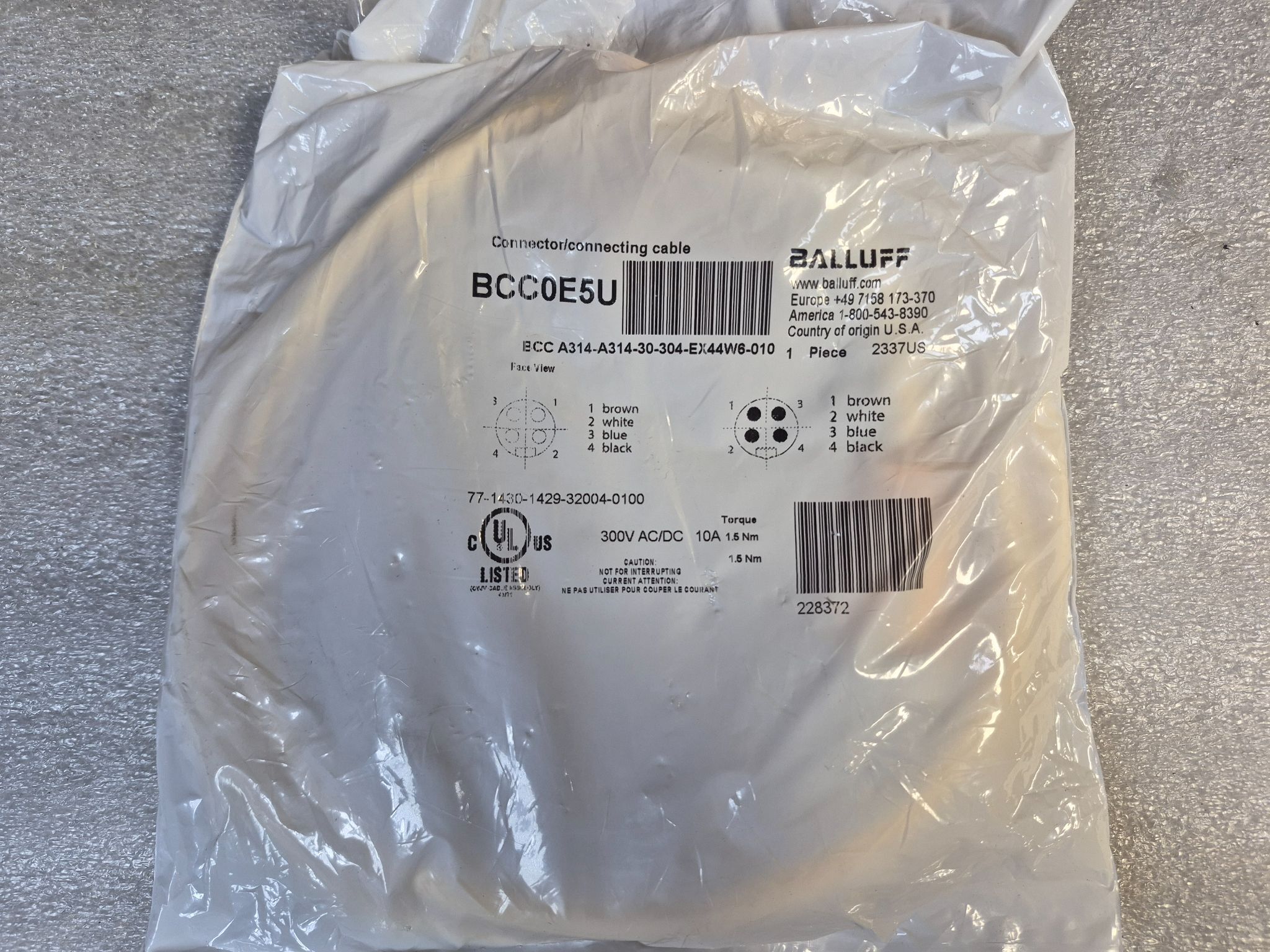 BALLUFF BCC A314-A314-30-304-EX44W6-010 Industrial Connecting Cable BCC0E5U NEW 0