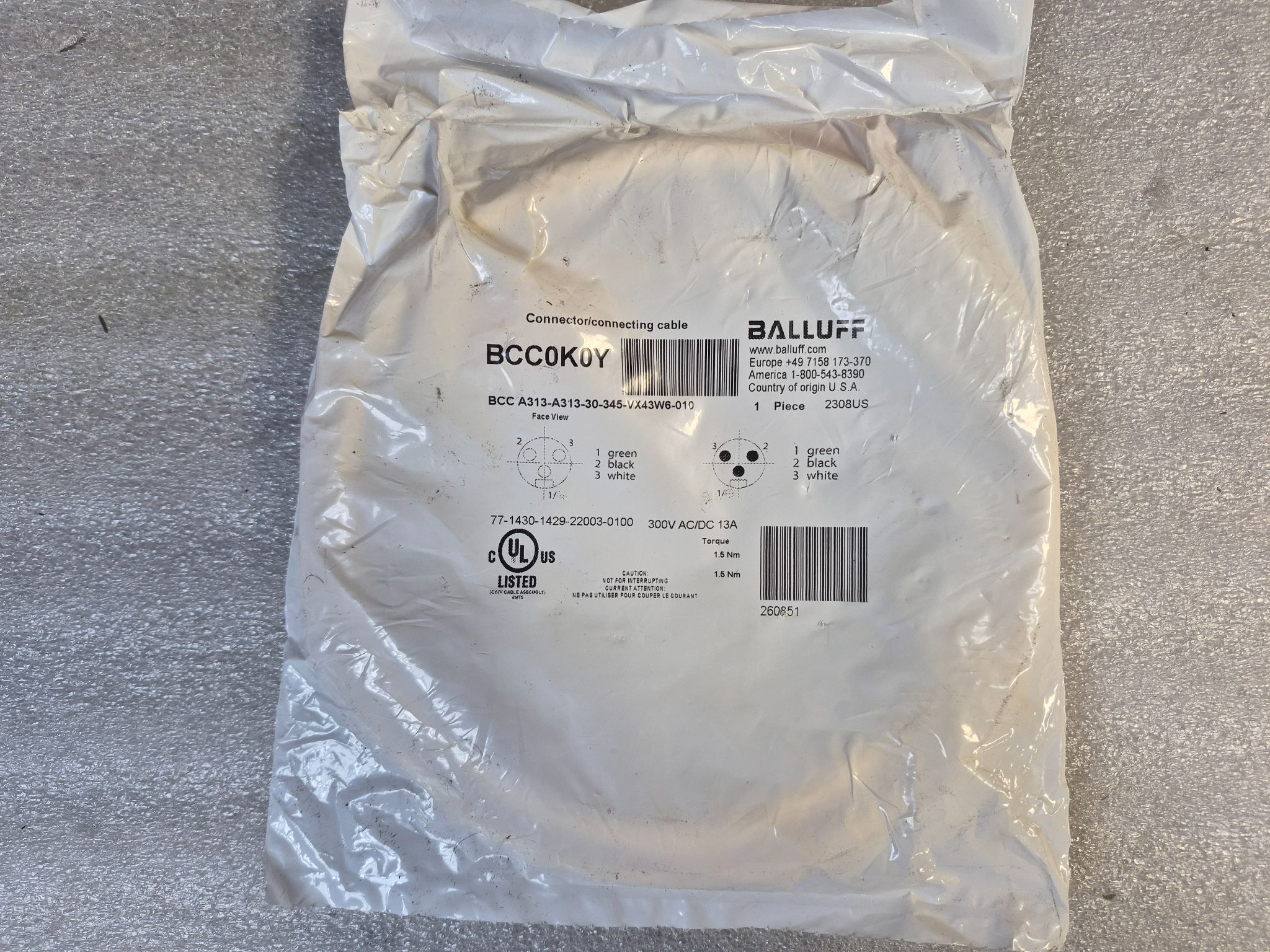 BALLUFF BCC A313-A313-30-345-VX43W6-010 Industrial Connecting Cable BCC0K0Y NEW 0