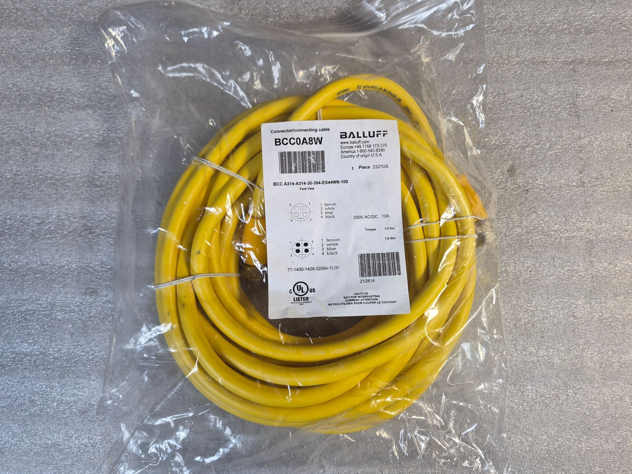 BALLUFF BCC A314-A314-30-304-EX44W6-100 Industrial Connecting Cable BCC0A8W NEW 0