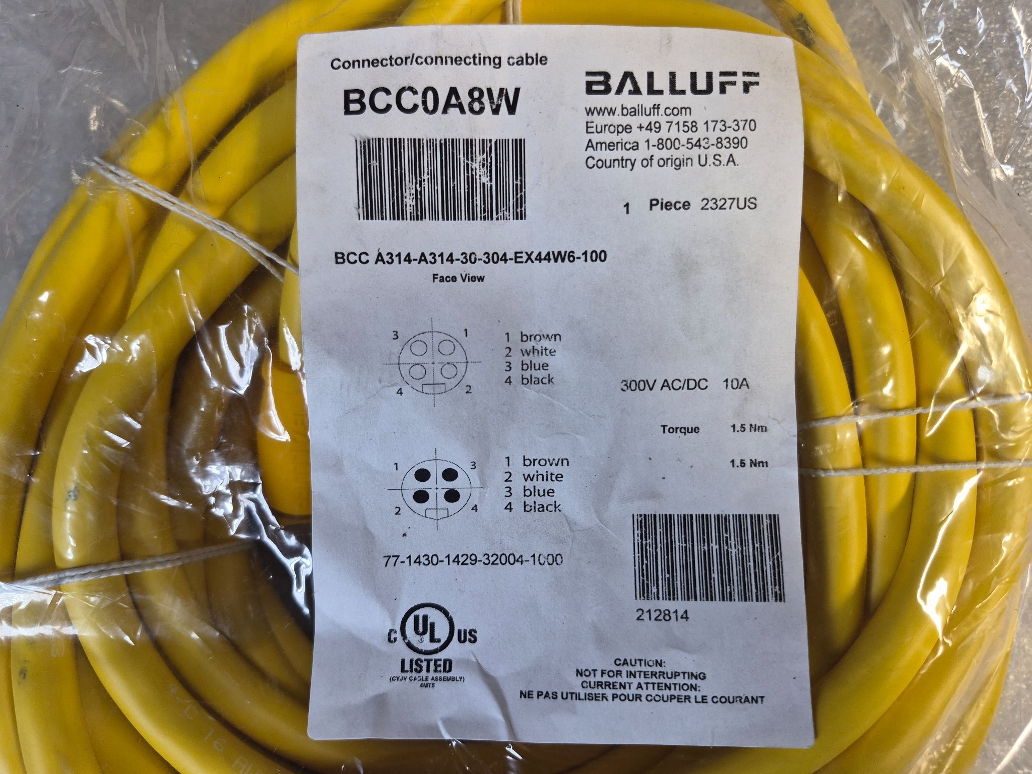 BALLUFF BCC A314-A314-30-304-EX44W6-100 Industrial Connecting Cable BCC0A8W NEW 1