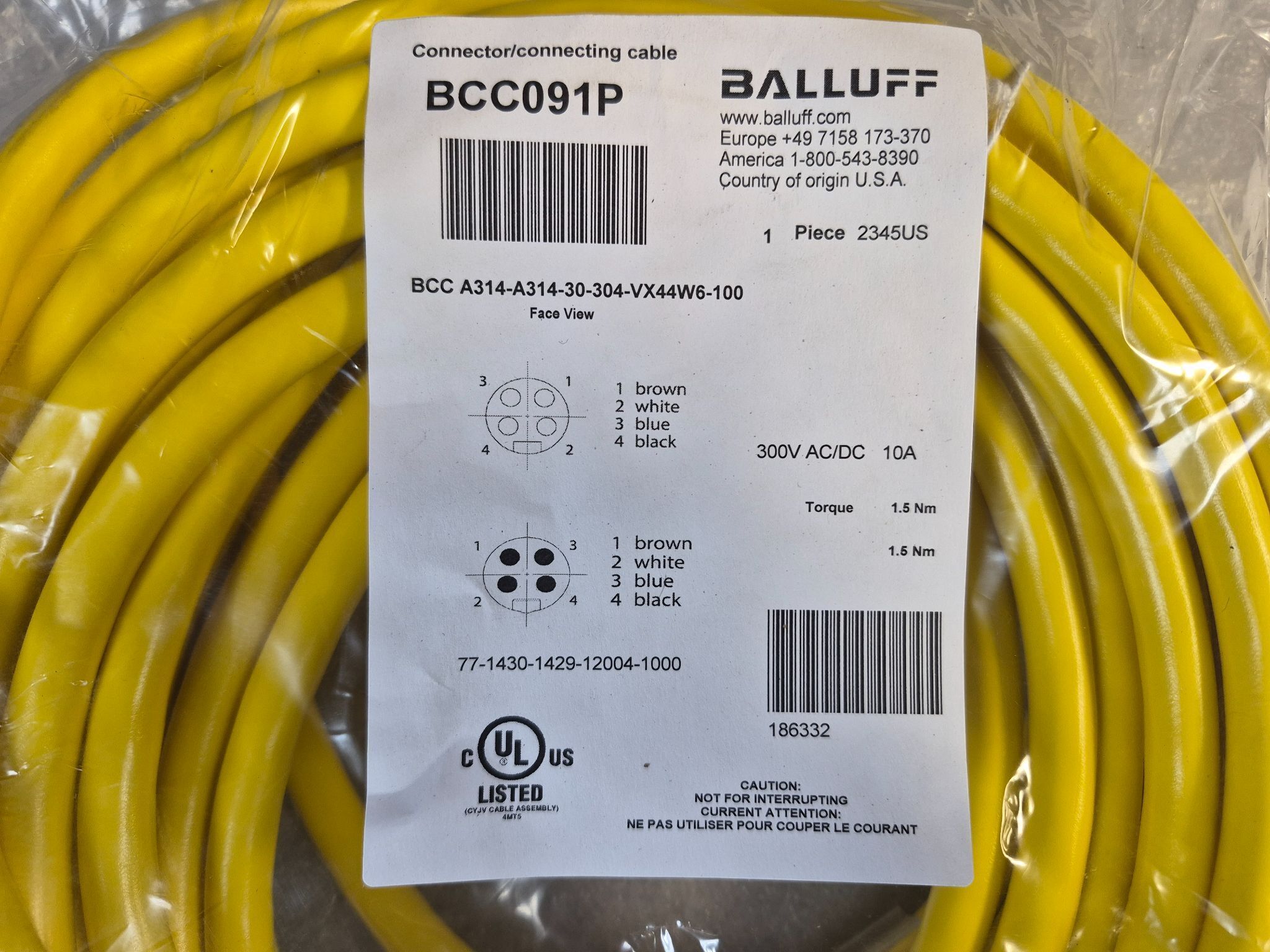 BALLUFF BCC A314-A314-30-304-VX44W6-100 Industrial Connecting Cable BCC091P NEW 1
