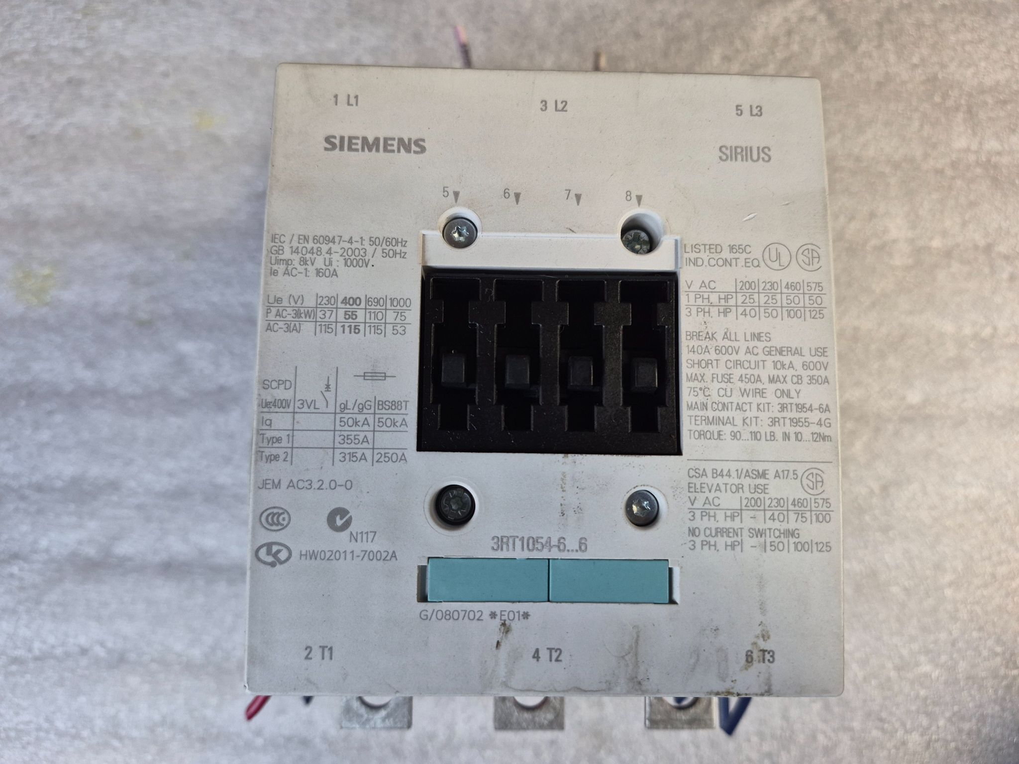 SIEMENS 3RT1054‑6NF36 Power Contactor USED 0