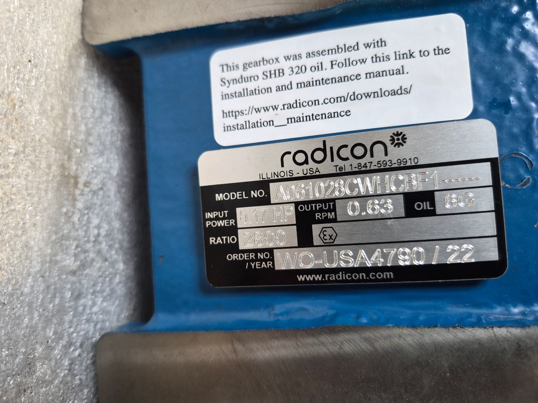 Radicon A061028CWHCBF1 Series A Gear Reducer USED 5