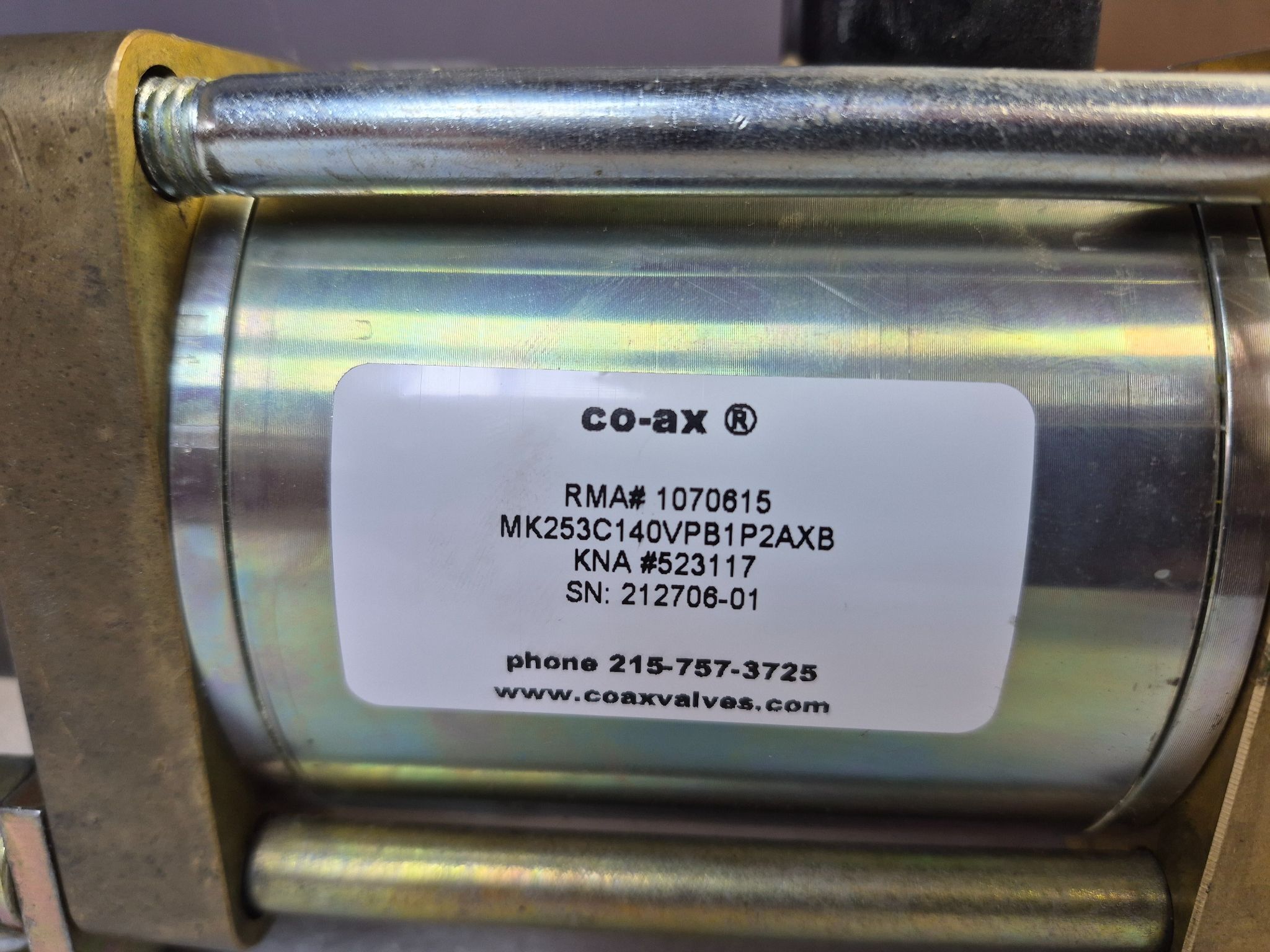 CO‑AX MK‑25‑DR‑NC Coaxial Solenoid Valve 24VDC USED 3