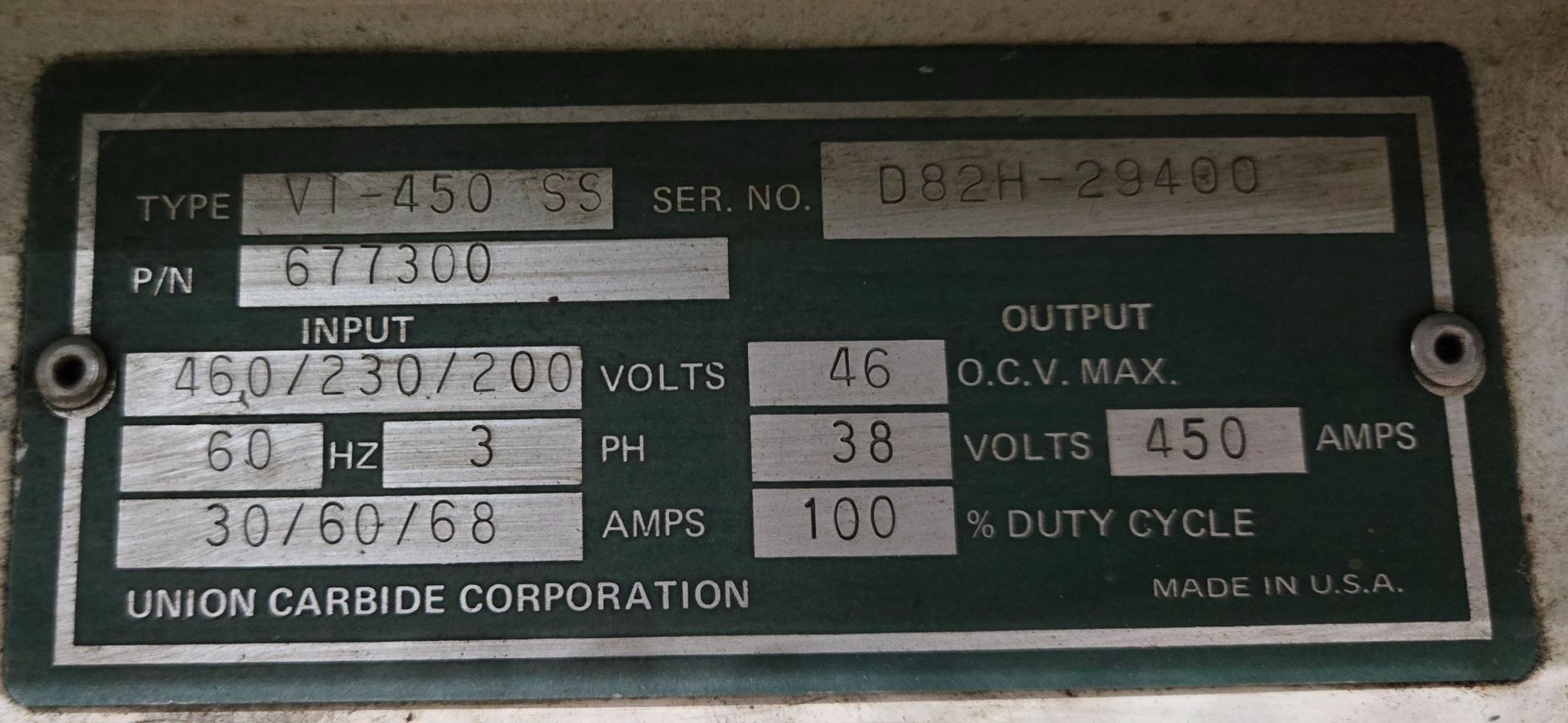 Union Carbide VI-450-SS MIG Welder With MIG-35 Wire Feeder 450A 3PH USED 7