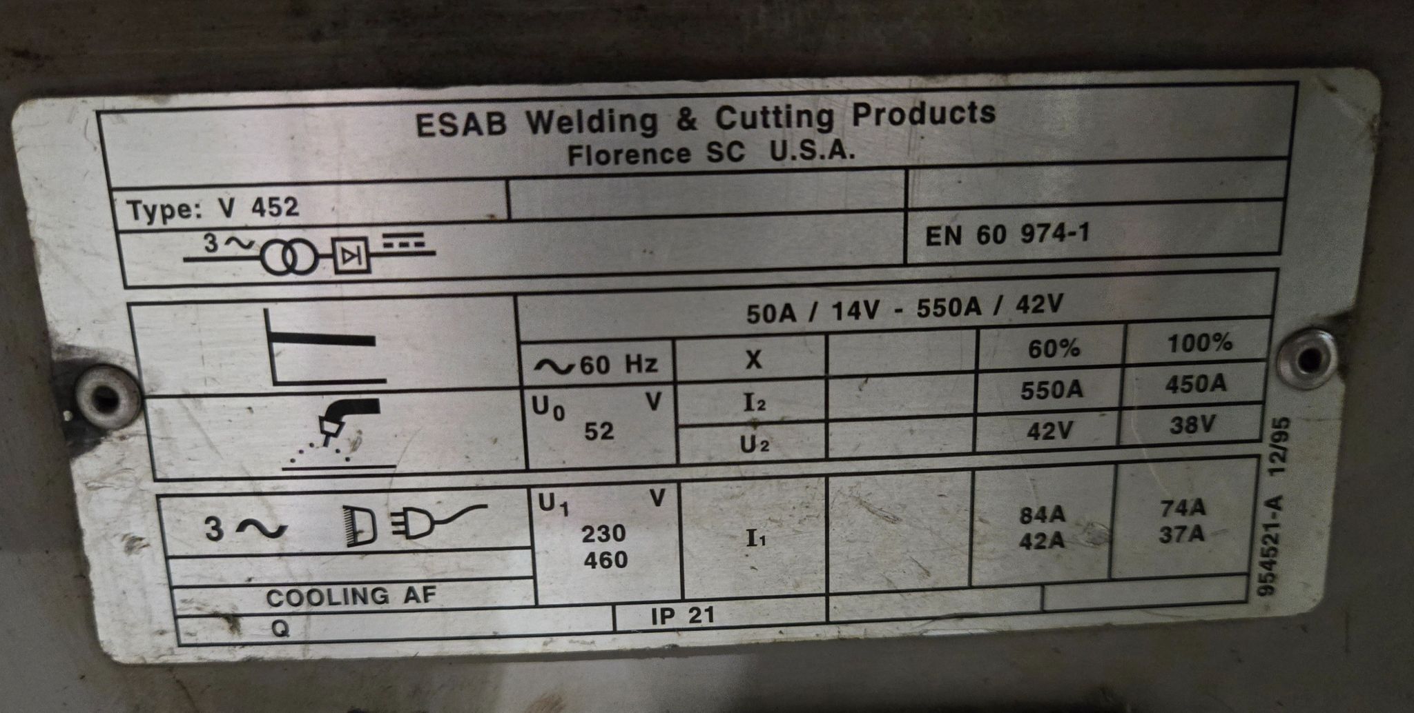 ESAB V452 CV MIG Welder With MIG-4HD Wire Feeder 450A 3PH USED 8
