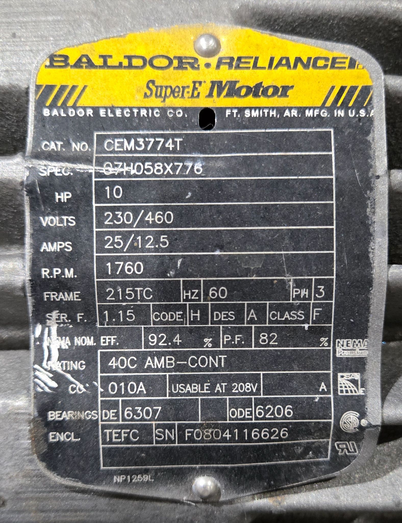 Baldor CEM3774T 10HP AC Motor with Travaini TRVB 40-200/C-M/RX Vacuum Pump USED 6