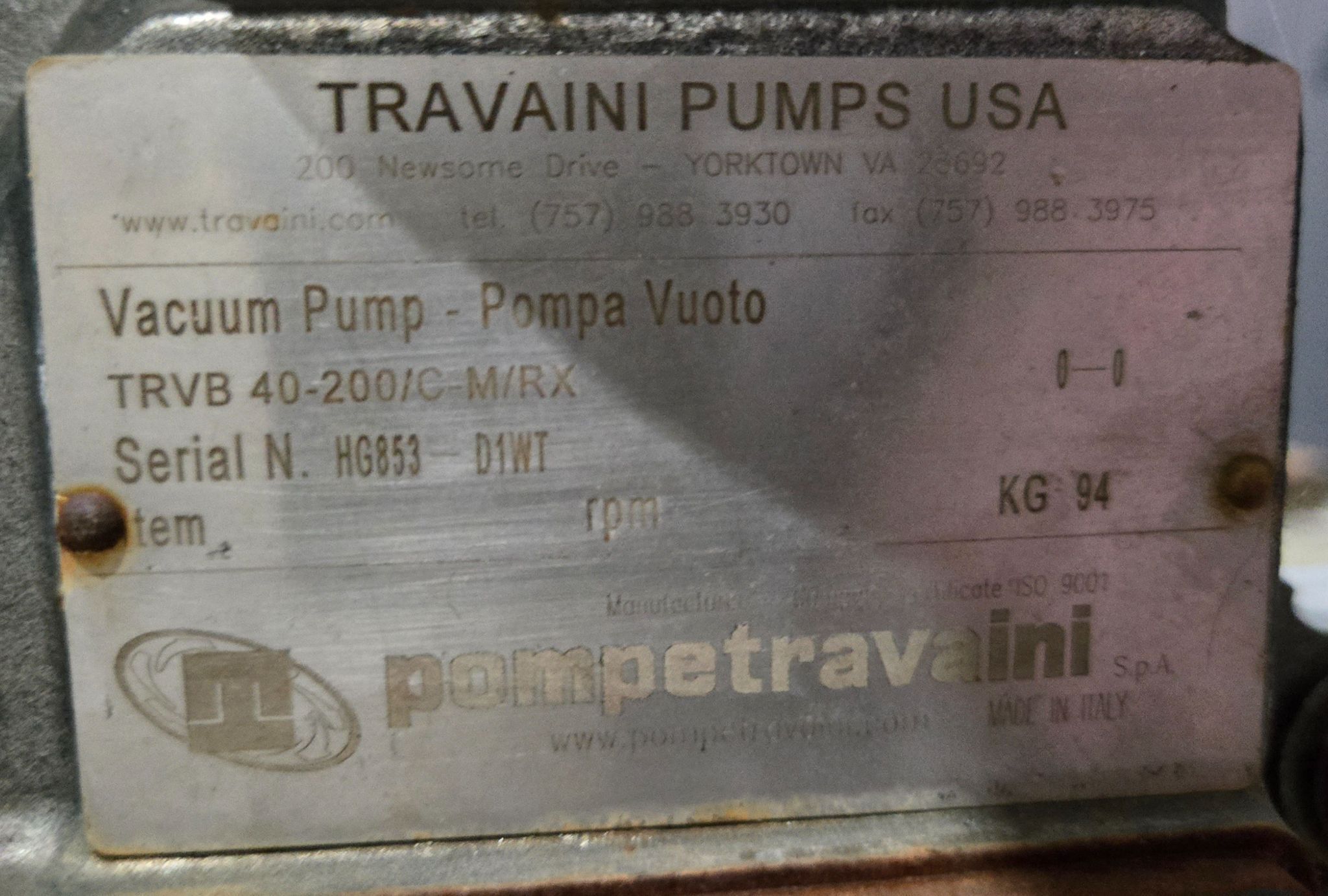 Baldor CEM3774T 10HP AC Motor with Travaini TRVB 40-200/C-M/RX Vacuum Pump USED 7