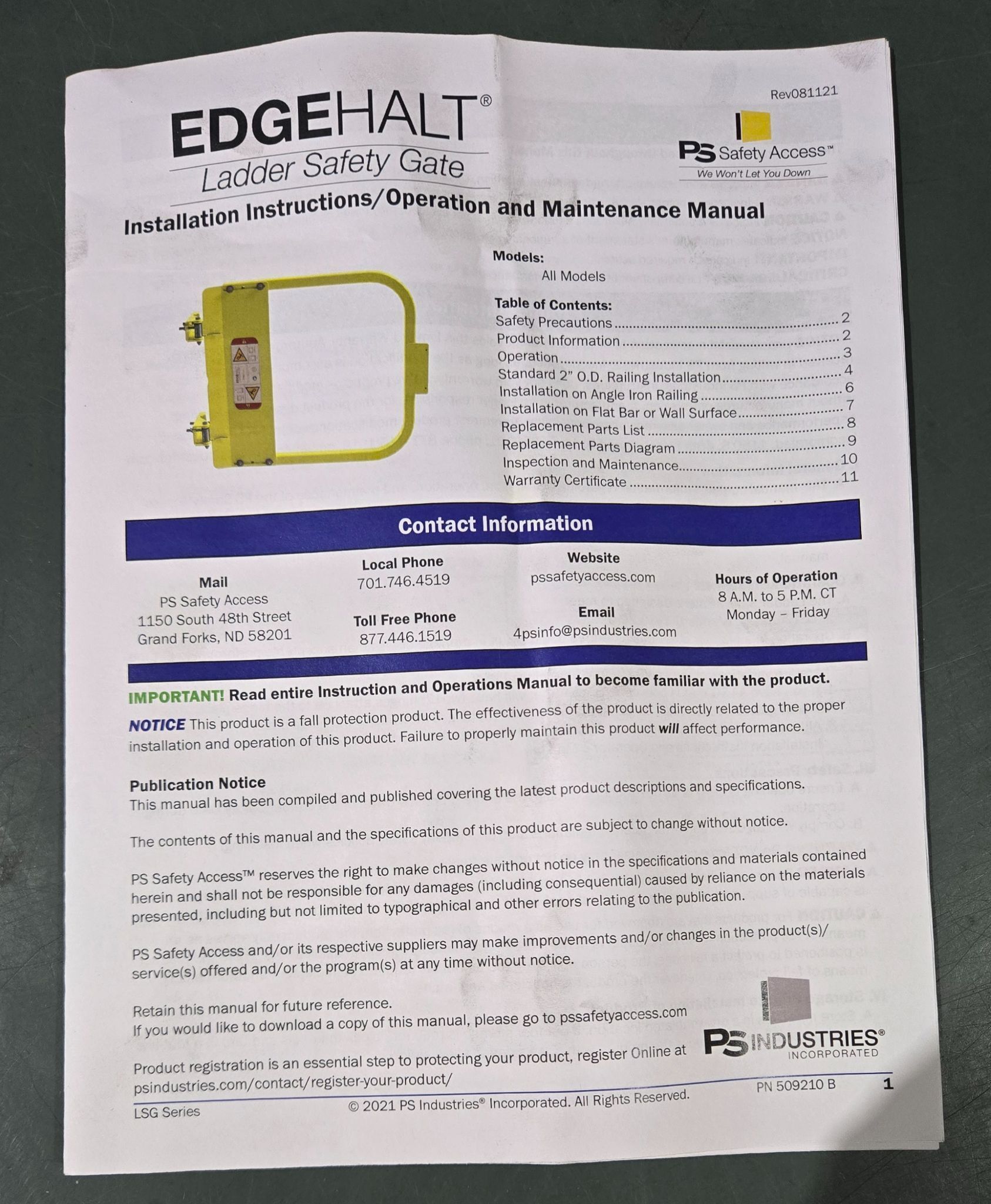 PS INDUSTRIES 509210 B EDGEHALT LSG Series Ladder Safety Gate NEW 5