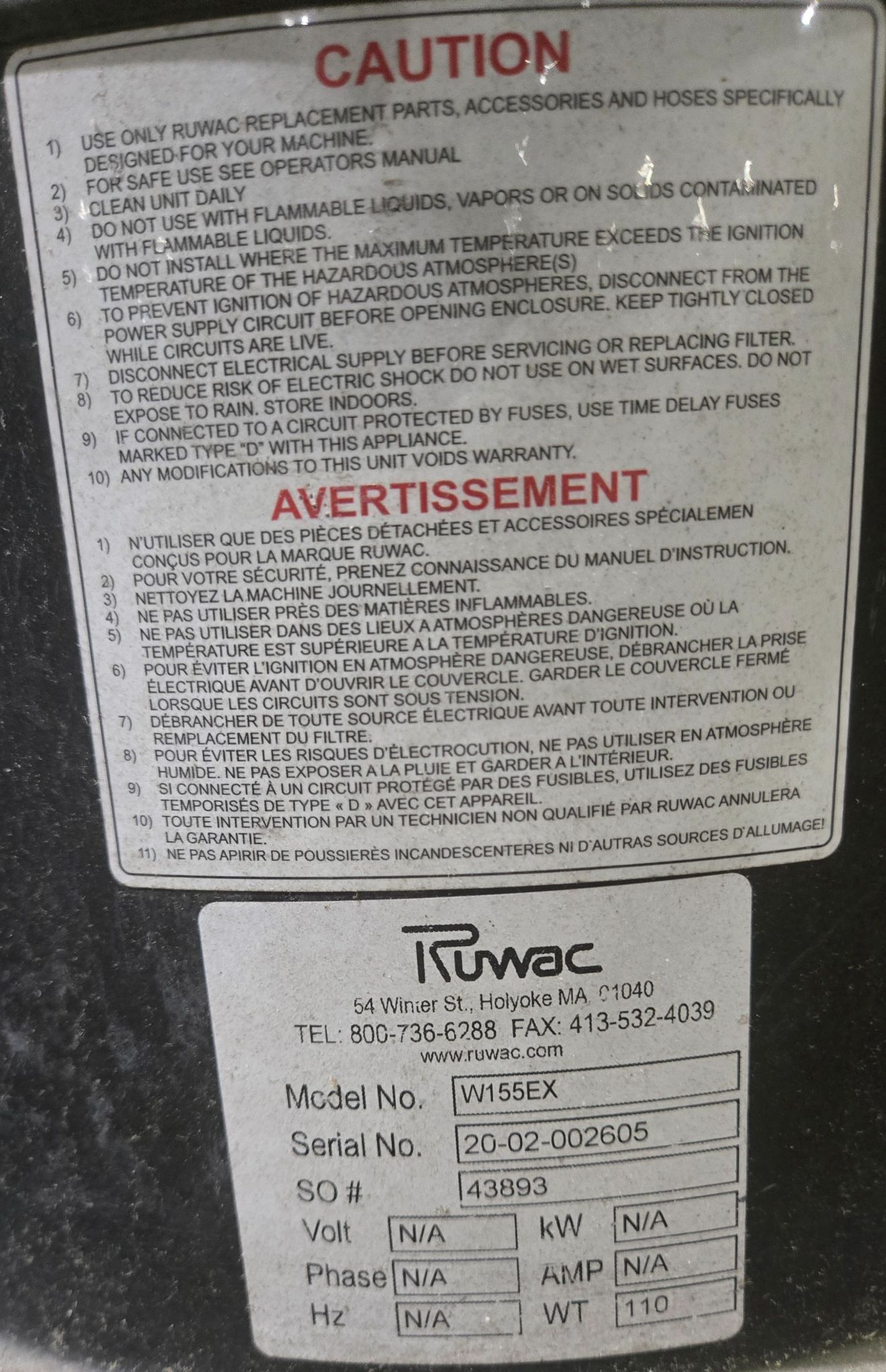 RUWAC W155EX Industrial Vacuum System USED 7