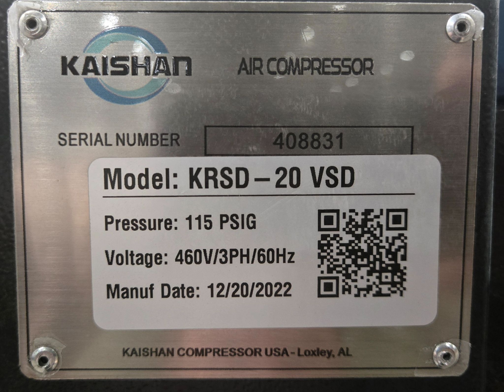 Kaishan KRSD-20 VSD Rotary Screw Air Compressor Tank Mounted NEW 11