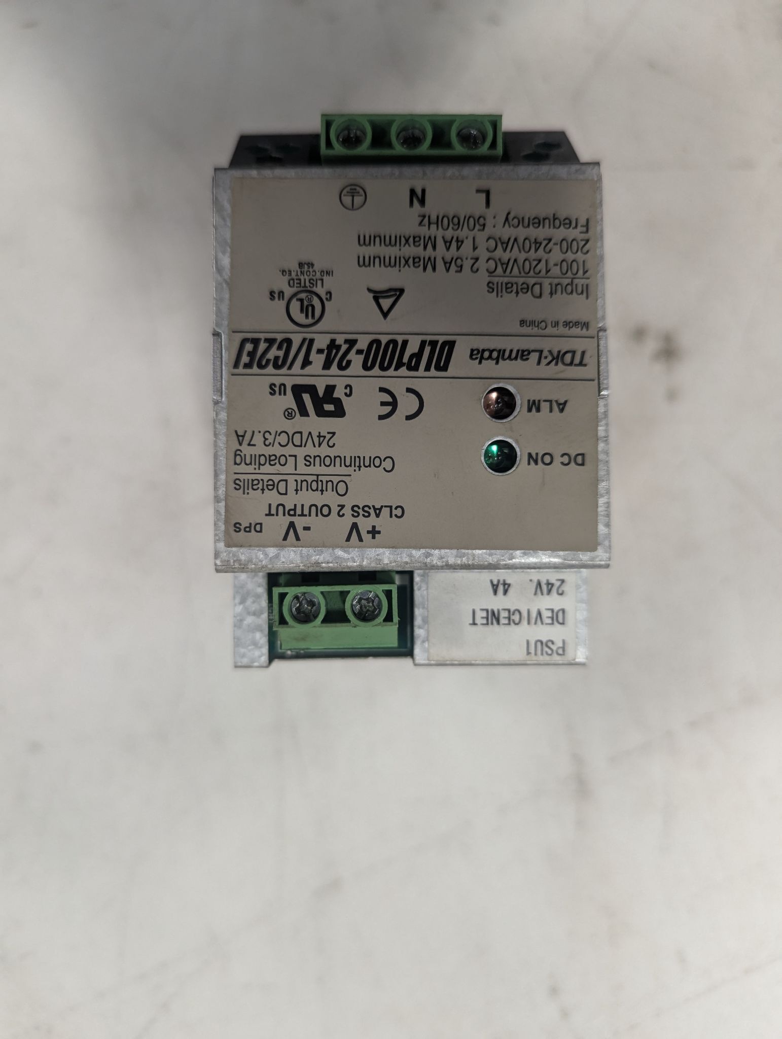 TDK-LAMBDA DLP100-24-1/C2EJ 24VDC 4A DIN Rail Power Supply USED 0