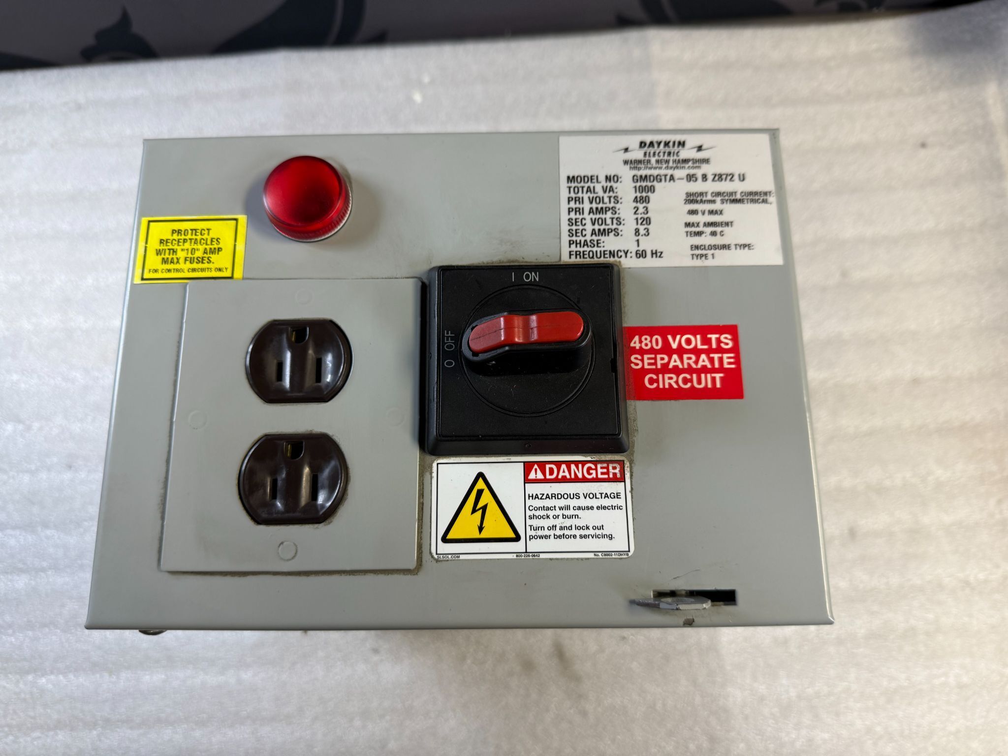 DAYKIN ELECTRIC GMDGTA‑05 480V Transformer Disconnect Switch USED 0