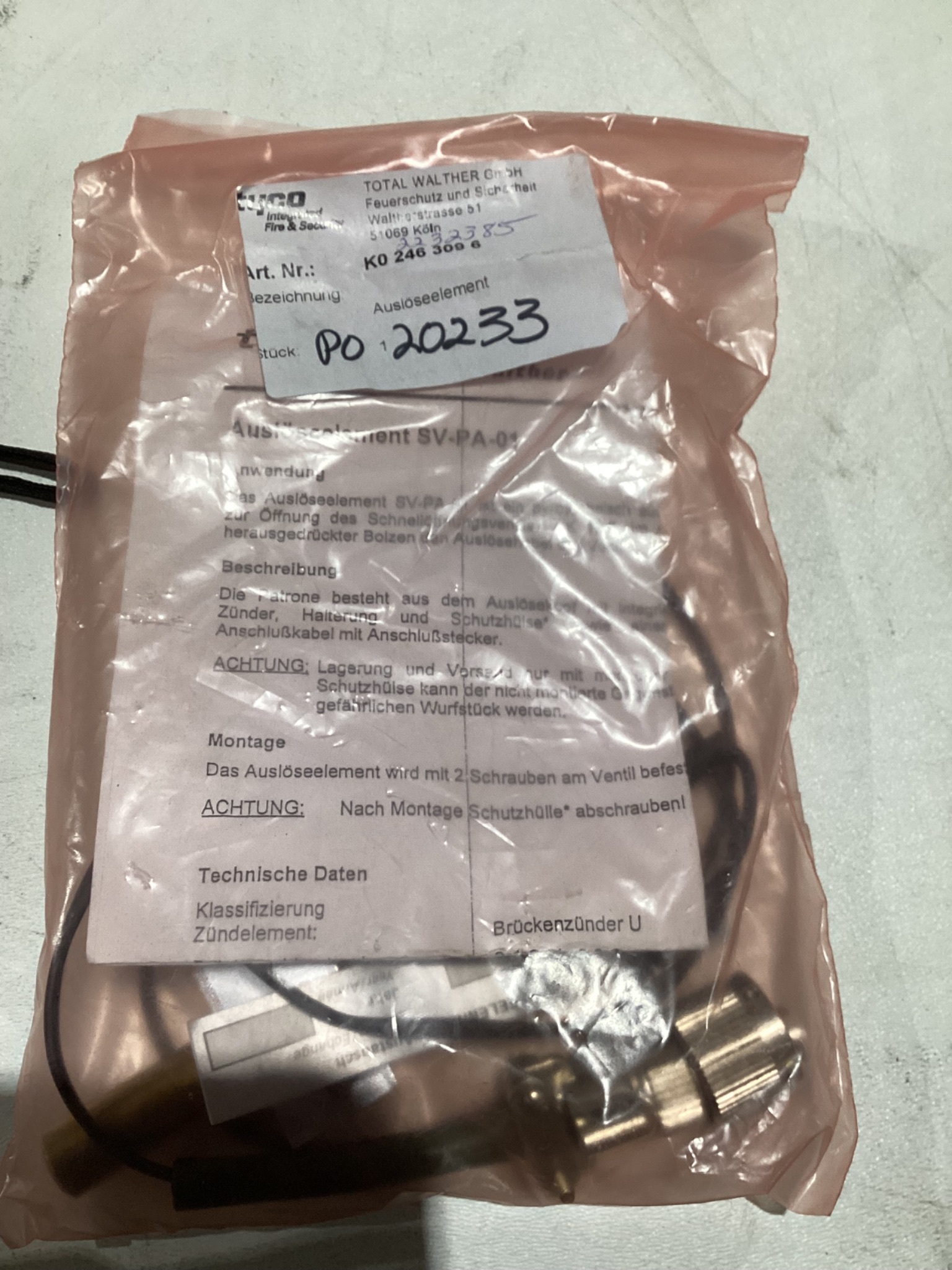Tyco K0 246 309 6 Pyrotechnic Release Element SV-PA-01 NEW 0