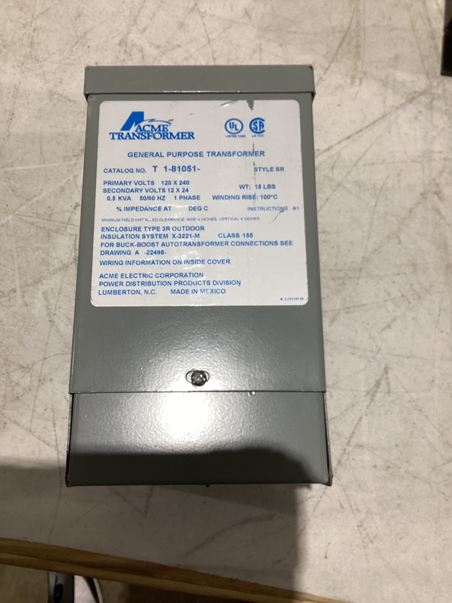 ACME TRANSFORMER T-1-81051 0.5kVA General Purpose Transformer 120/240V NEW 0