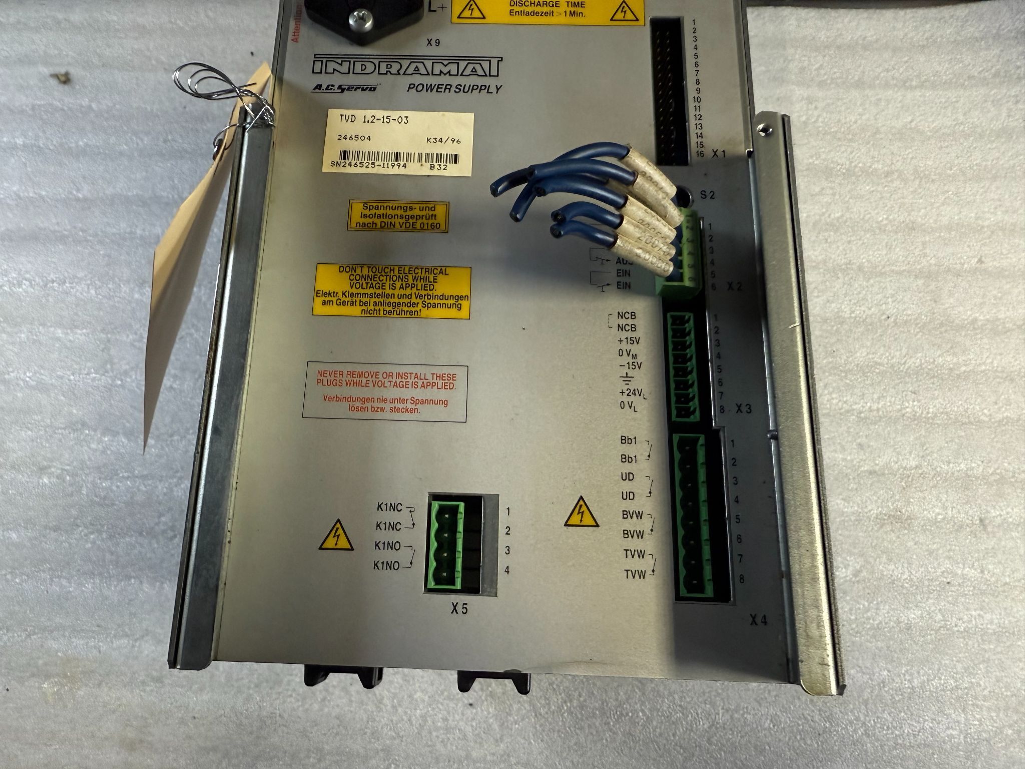 REXROTH INDRAMAT TVD 1.2‑15‑03 AC Servo Power Supply USED 1