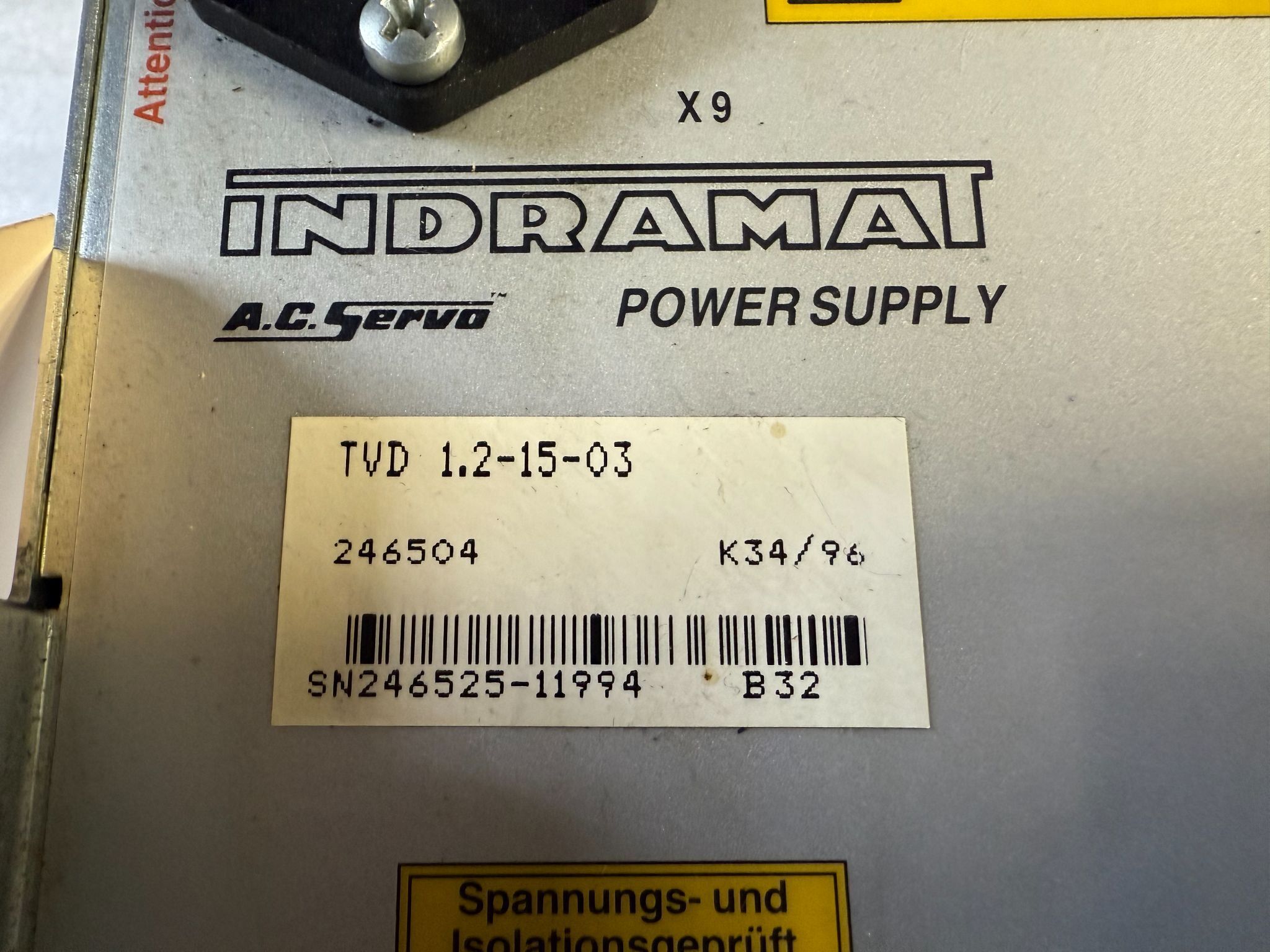 REXROTH INDRAMAT TVD 1.2‑15‑03 AC Servo Power Supply USED 2