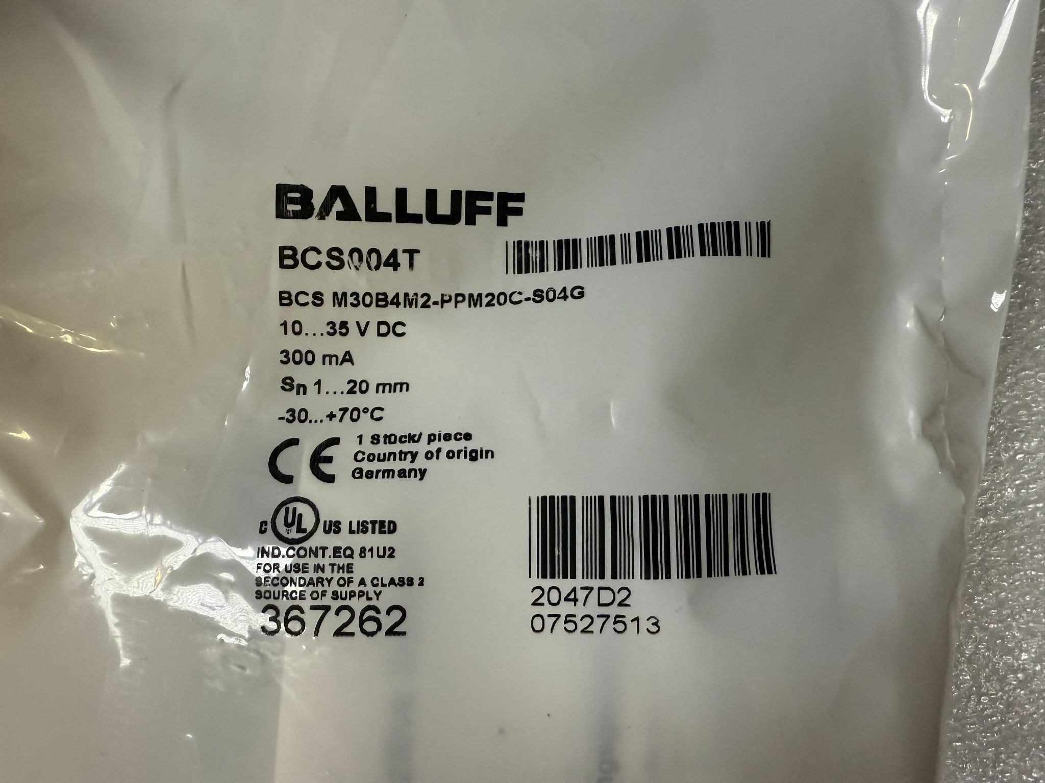 BALLUFF BCS004T BCS M30B4M2‑PPM20C‑S04G Capacitive Sensor 20mm PNP M12 NEW 2