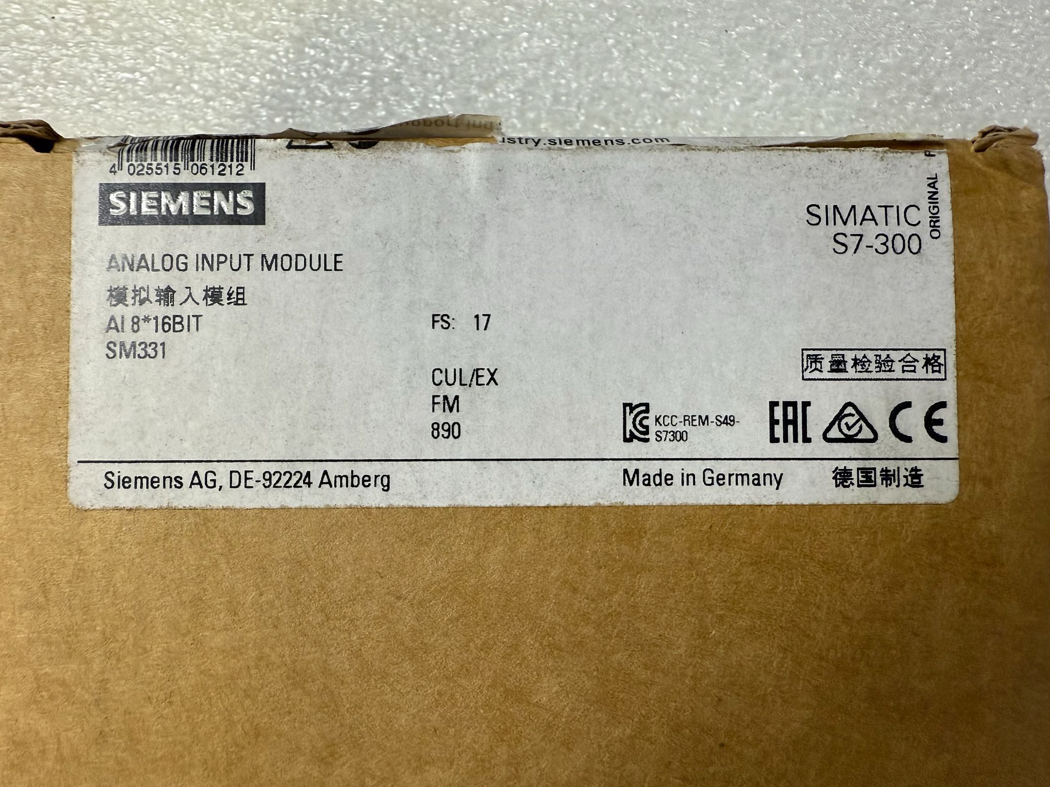 SIEMENS 6ES7331‑7NF00‑0AB0 SIMATIC S7‑300 Analog Input Module NEW 1