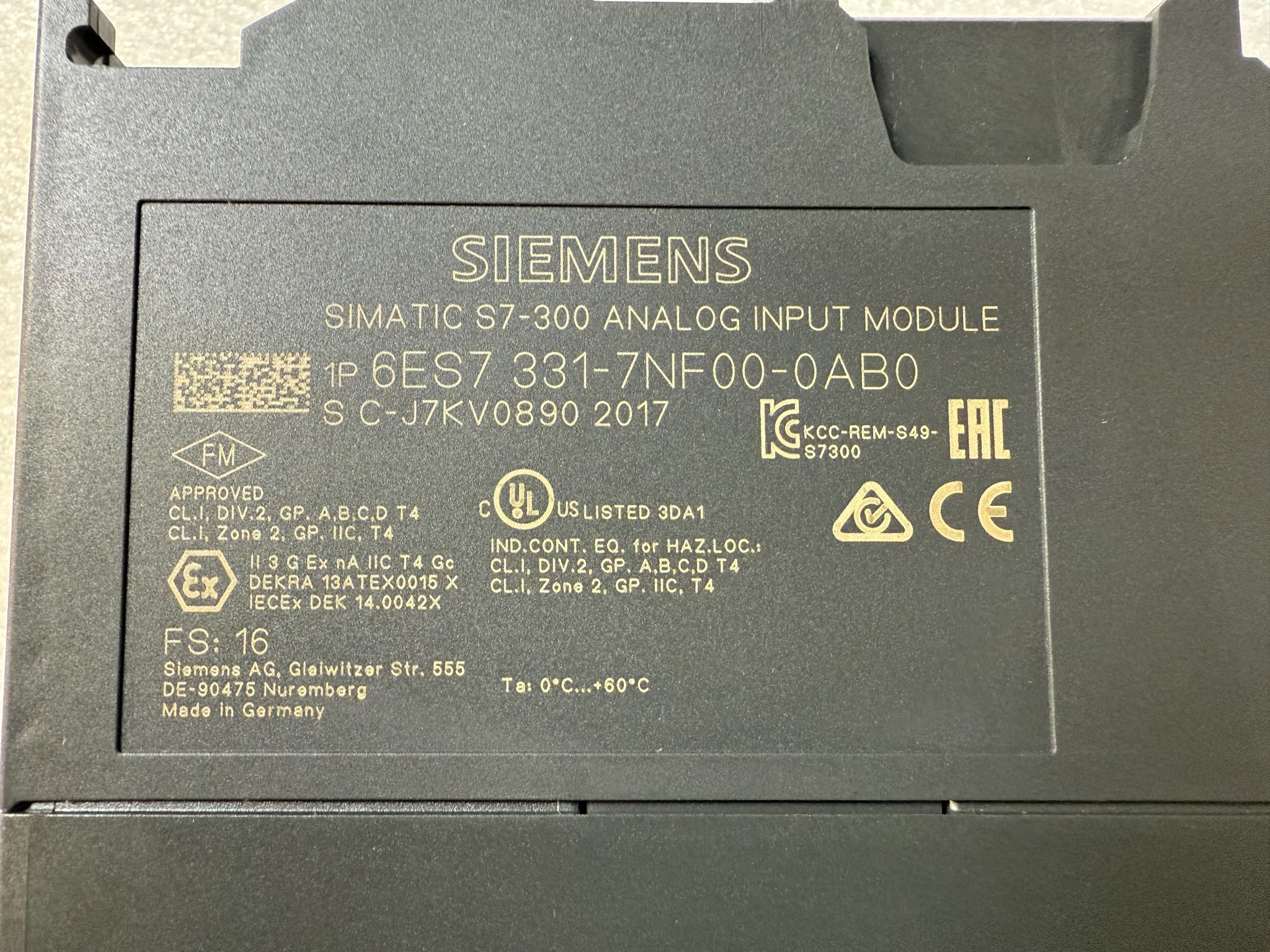 SIEMENS 6ES7331‑7NF00‑0AB0 SIMATIC S7‑300 Analog Input Module USED 4