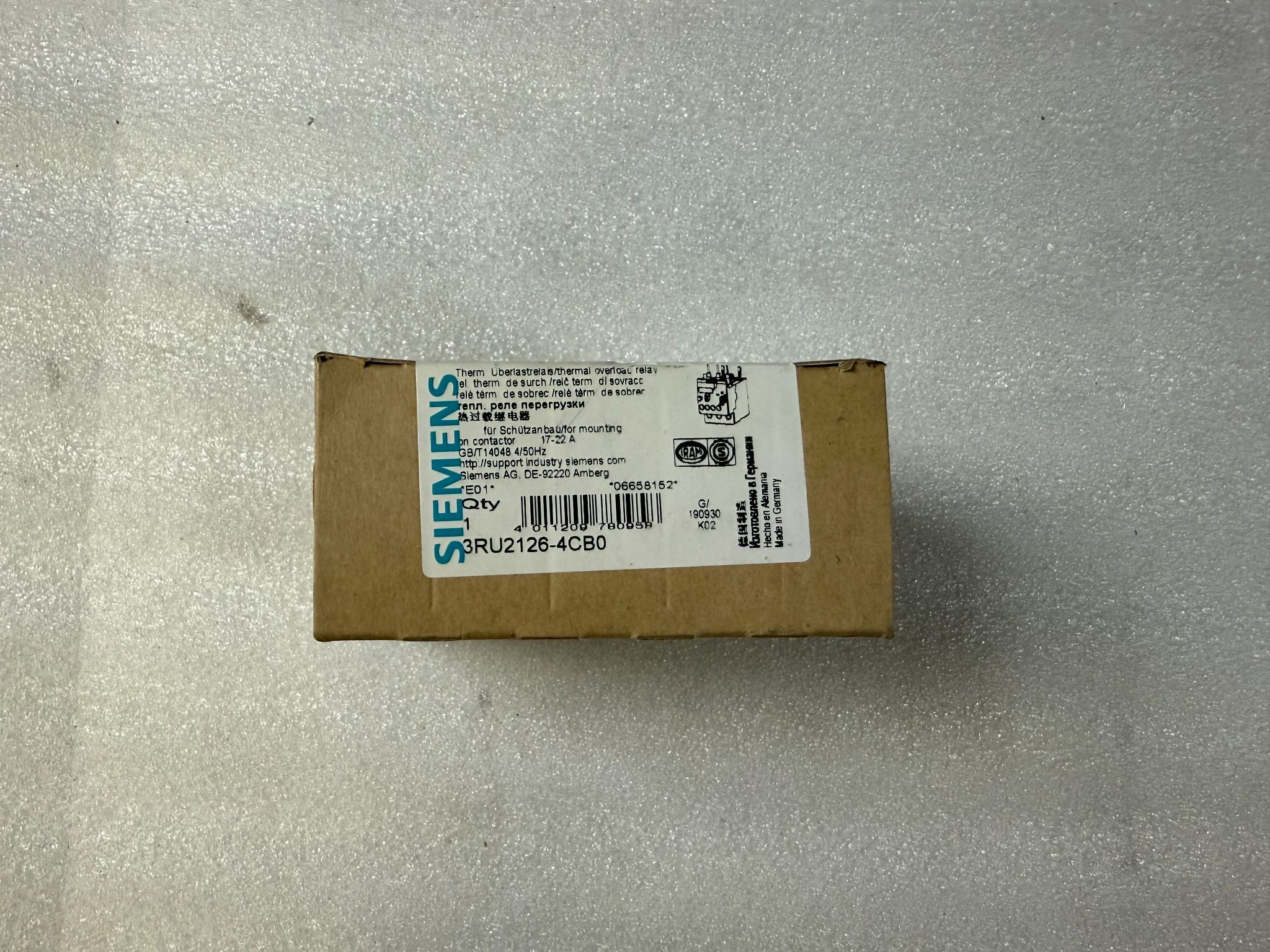 SIEMENS 3RU2126‑4CB0 SIRIUS Thermal Overload Relay 17–22A Class 10 NEW 0