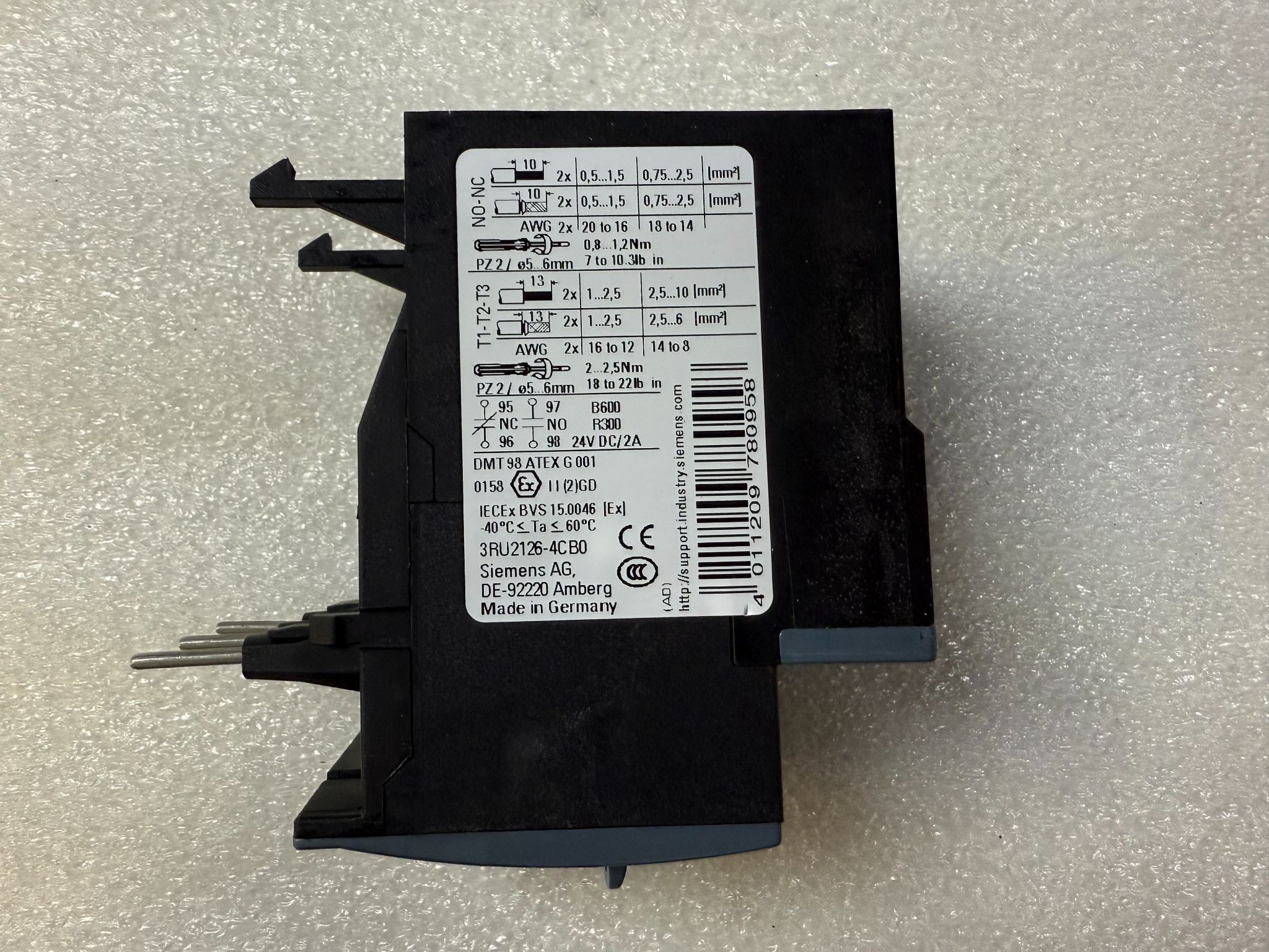 SIEMENS 3RU2126‑4CB0 SIRIUS Thermal Overload Relay 17–22A Class 10 NEW 3