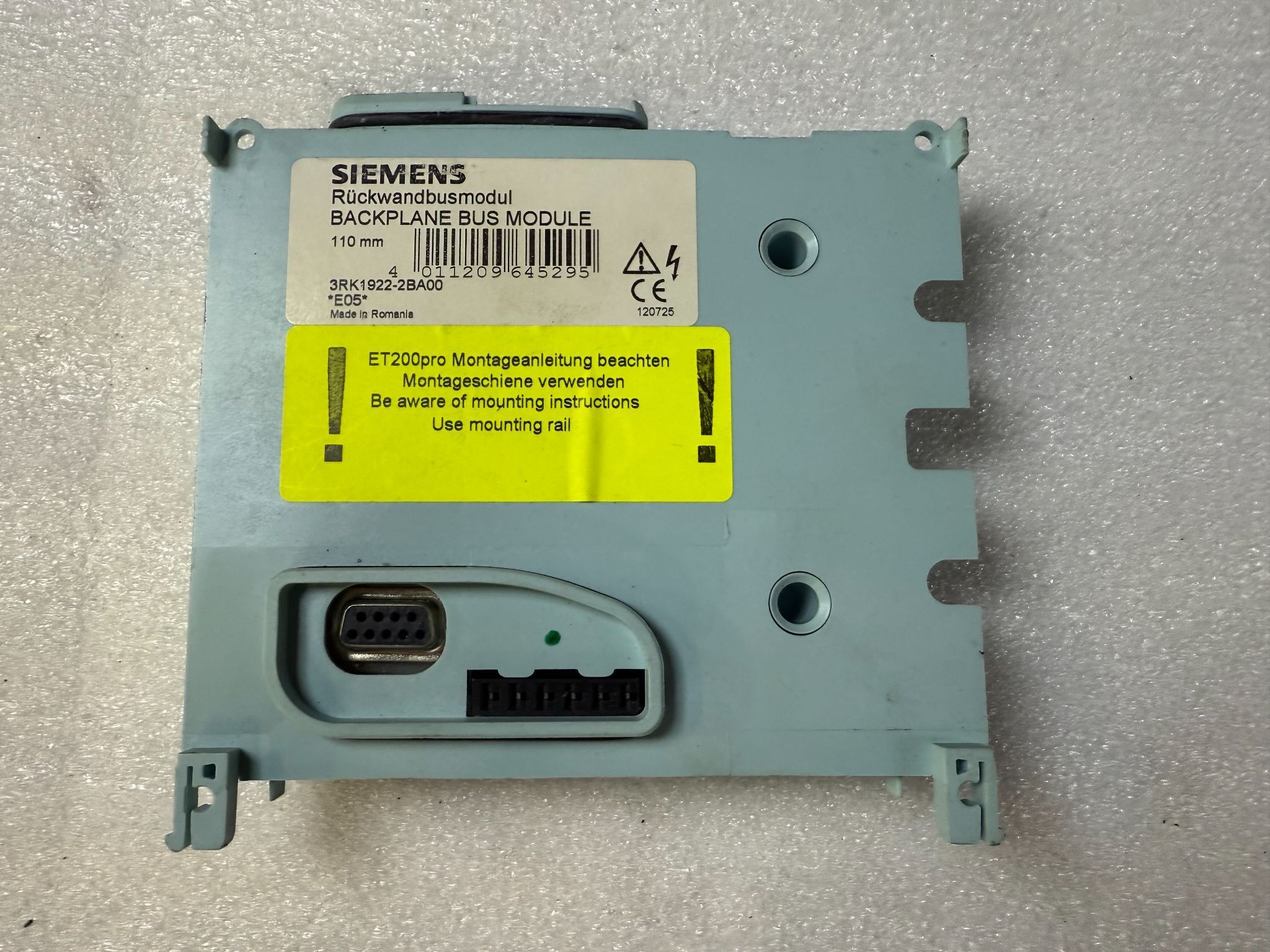 SIEMENS 3RK1922‑2BA00 Backplane Bus Module USED 0