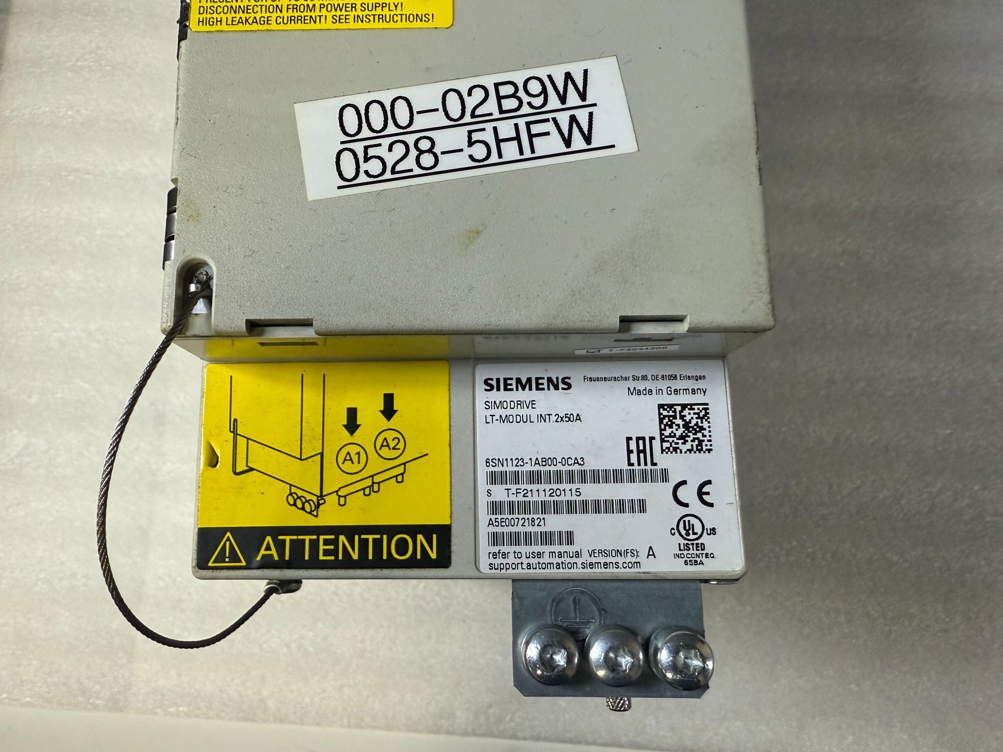 SIEMENS 6SN1123‑1AB00‑0CA3 SIMODRIVE LT‑Modul INT 2x50A USED 1