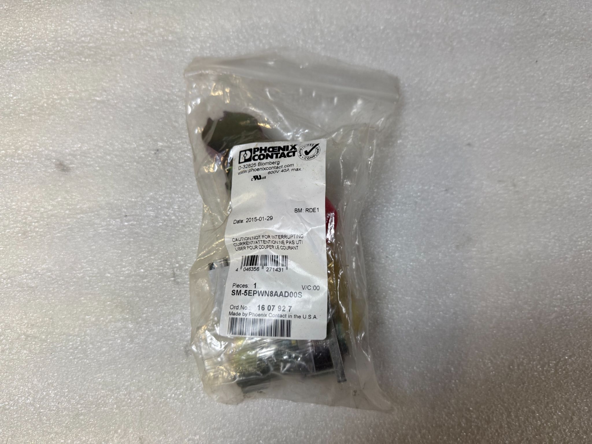 PHOENIX CONTACT 160792 SM‑5EPWN8AAD00S Device Connector Front Mounting NEW 0