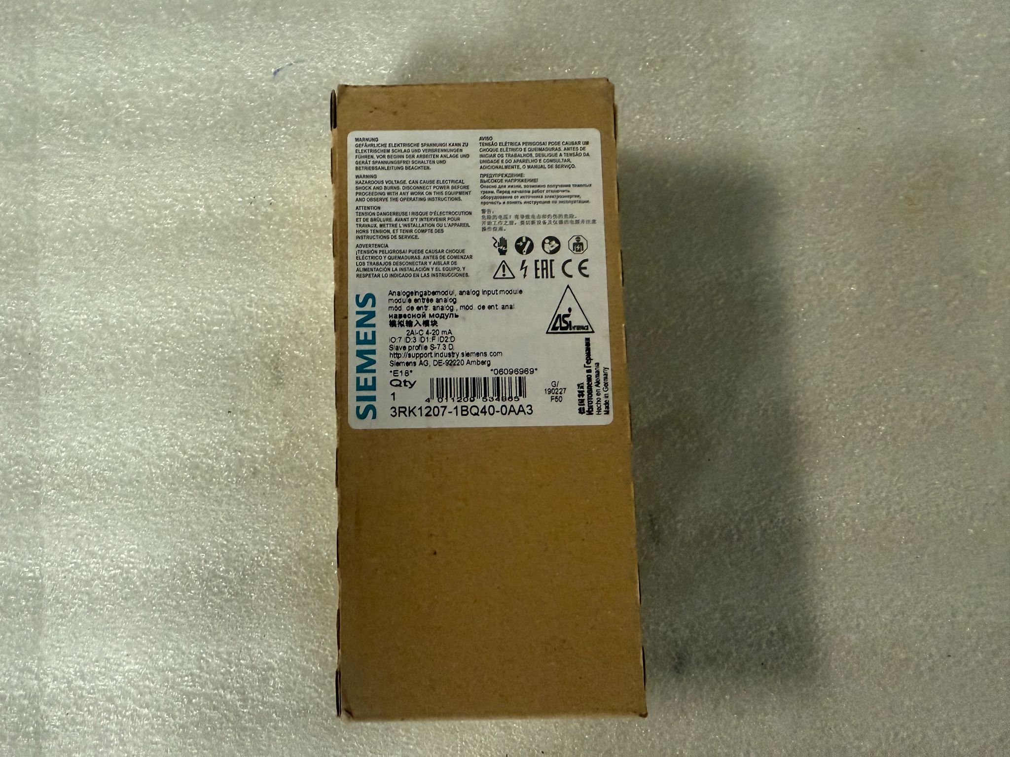 SIEMENS 3RK1207‑1BQ40‑0AA3 Analog Input Module NEW 0