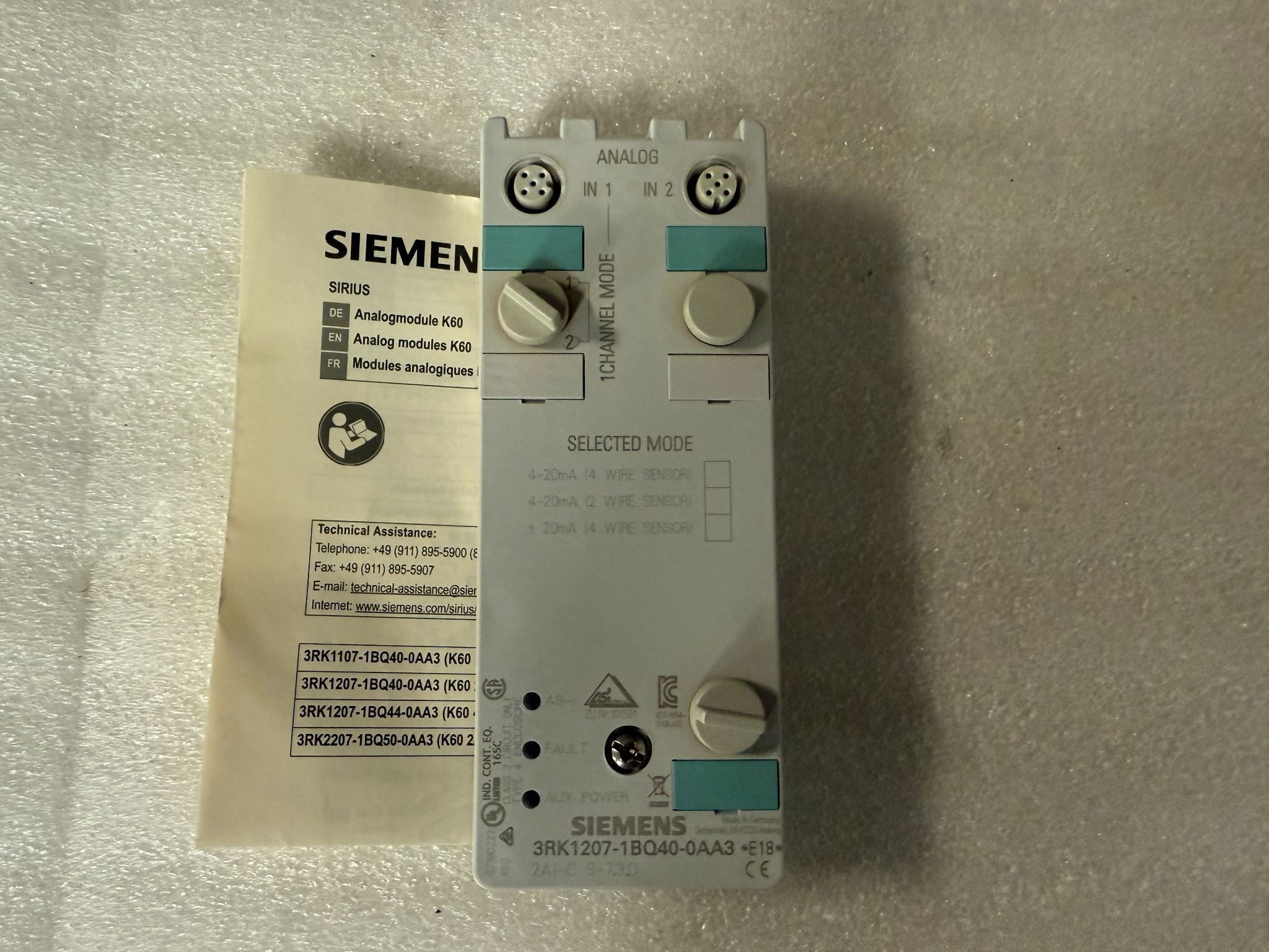 SIEMENS 3RK1207‑1BQ40‑0AA3 Analog Input Module NEW 1