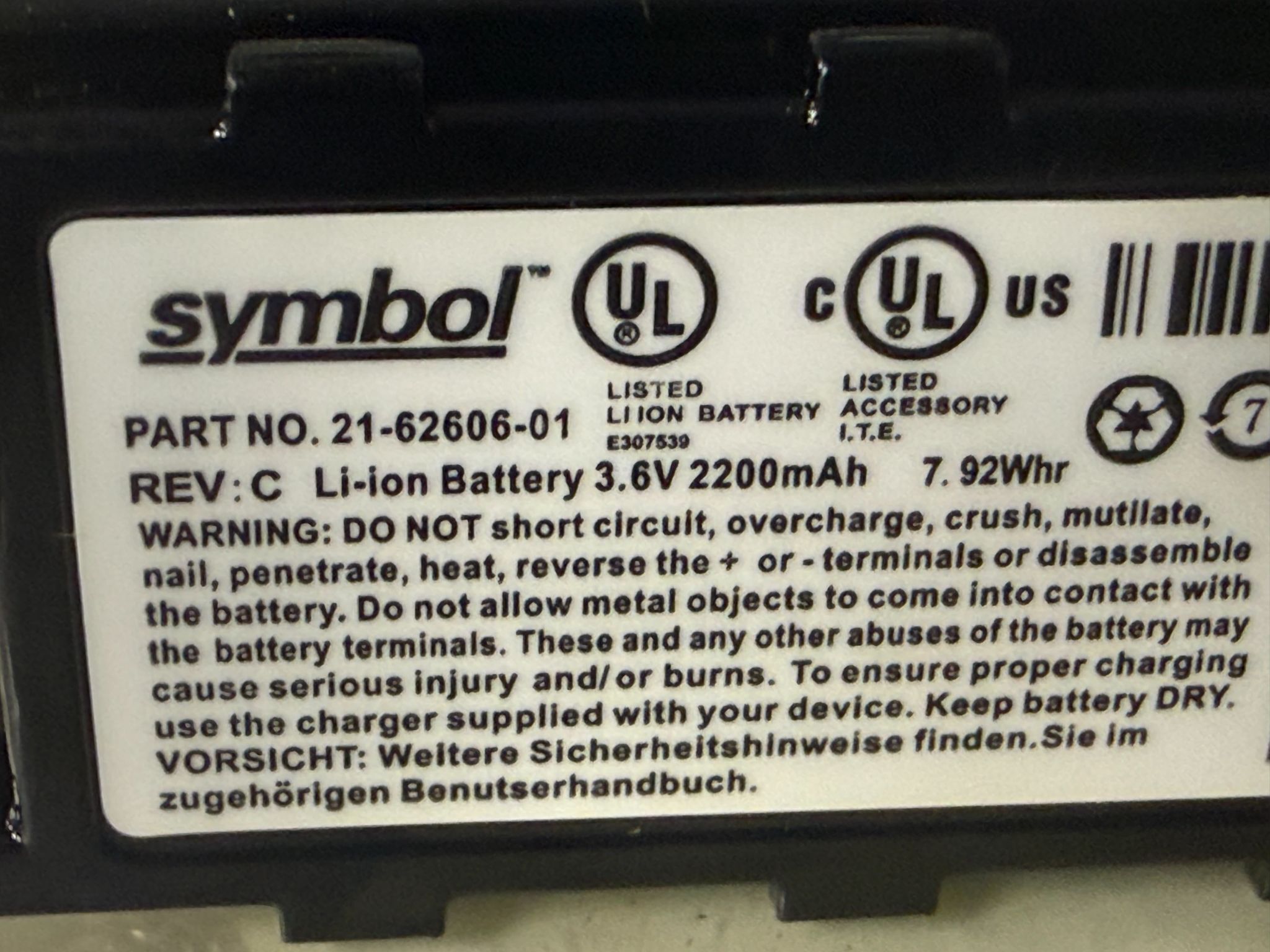 SYMBOL 21-62606-01 Rechargeable Barcode Scanner Battery Pack NEW 2