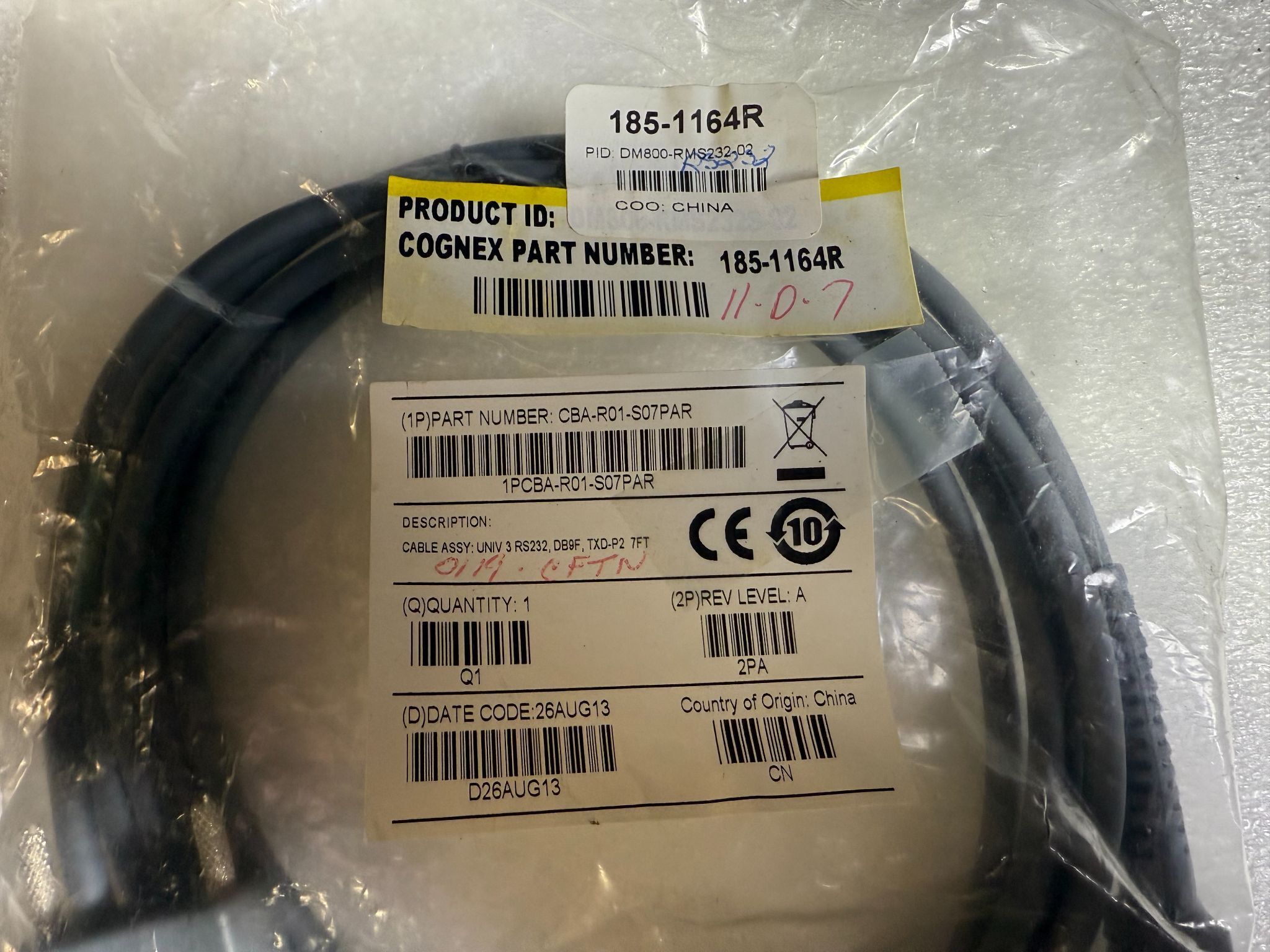 COGNEX 185-1164R CBA‑R01‑S07PAR Serial Data Cable Assembly NEW 1