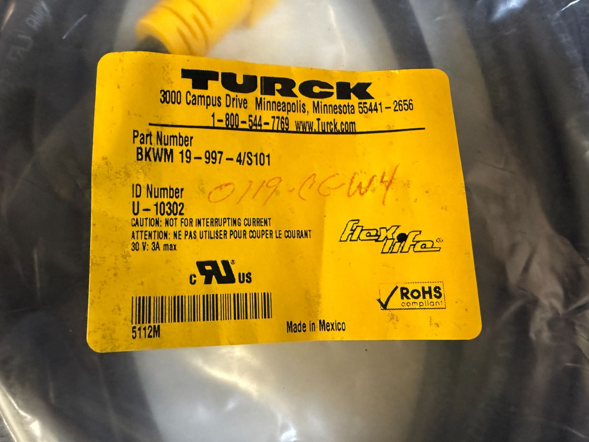TURCK BKWM 19-997-4/S101 19‑Pin M16 Molded Cordset NEW 1