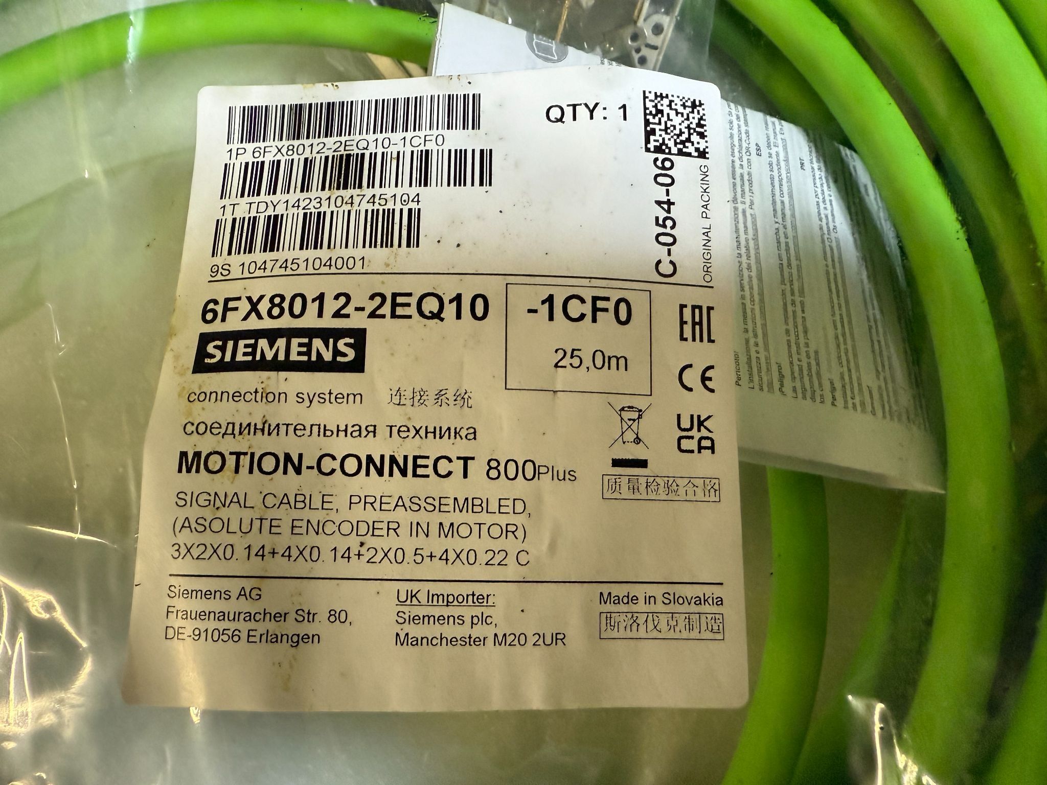SIEMENS 6FX8012-2EQ10-1CF0 MOTION-CONNECT 800Plus Signal Cable (25m) NEW 1