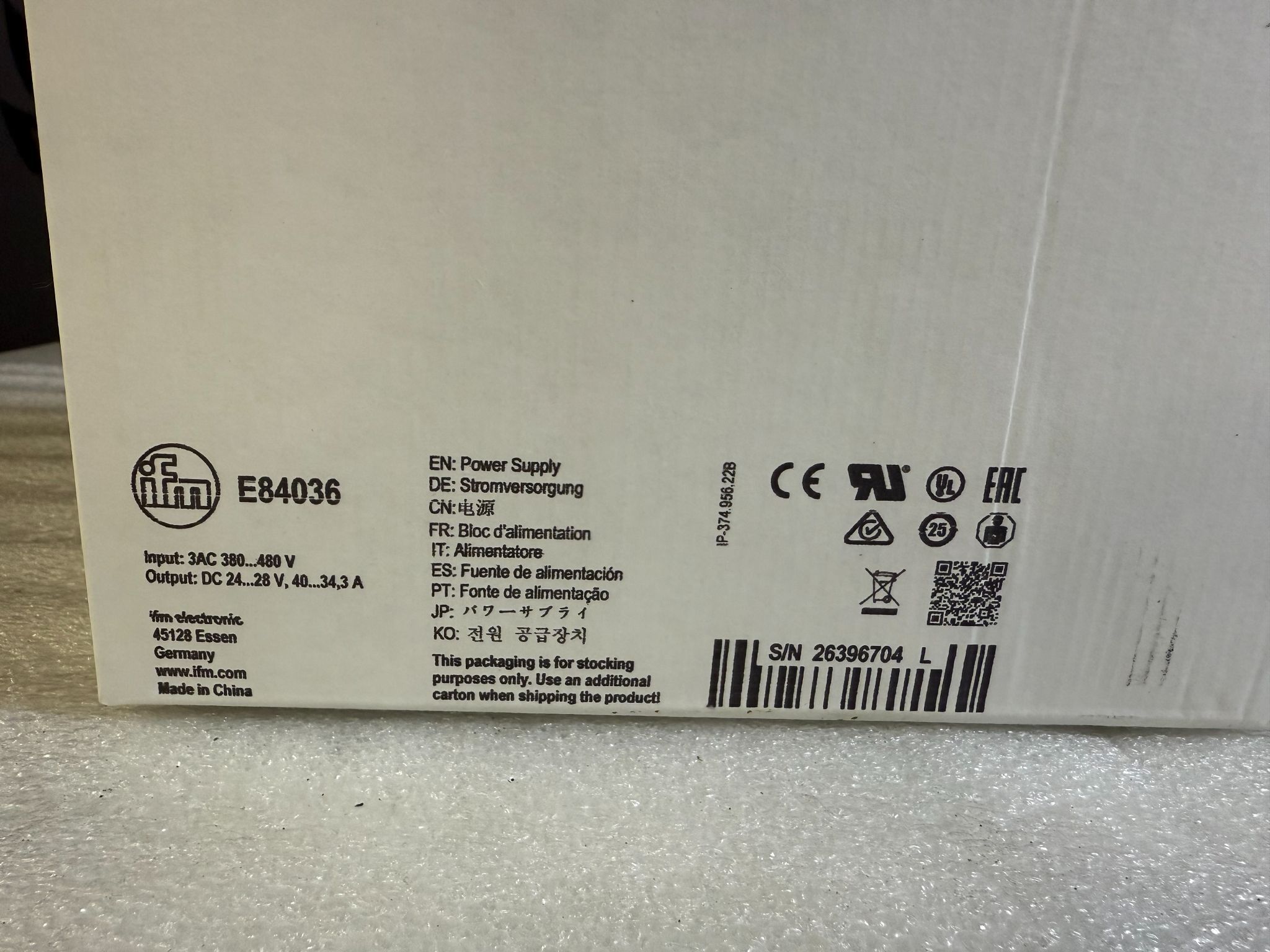 IFM E84036 3‑Phase Power Supply NEW 0