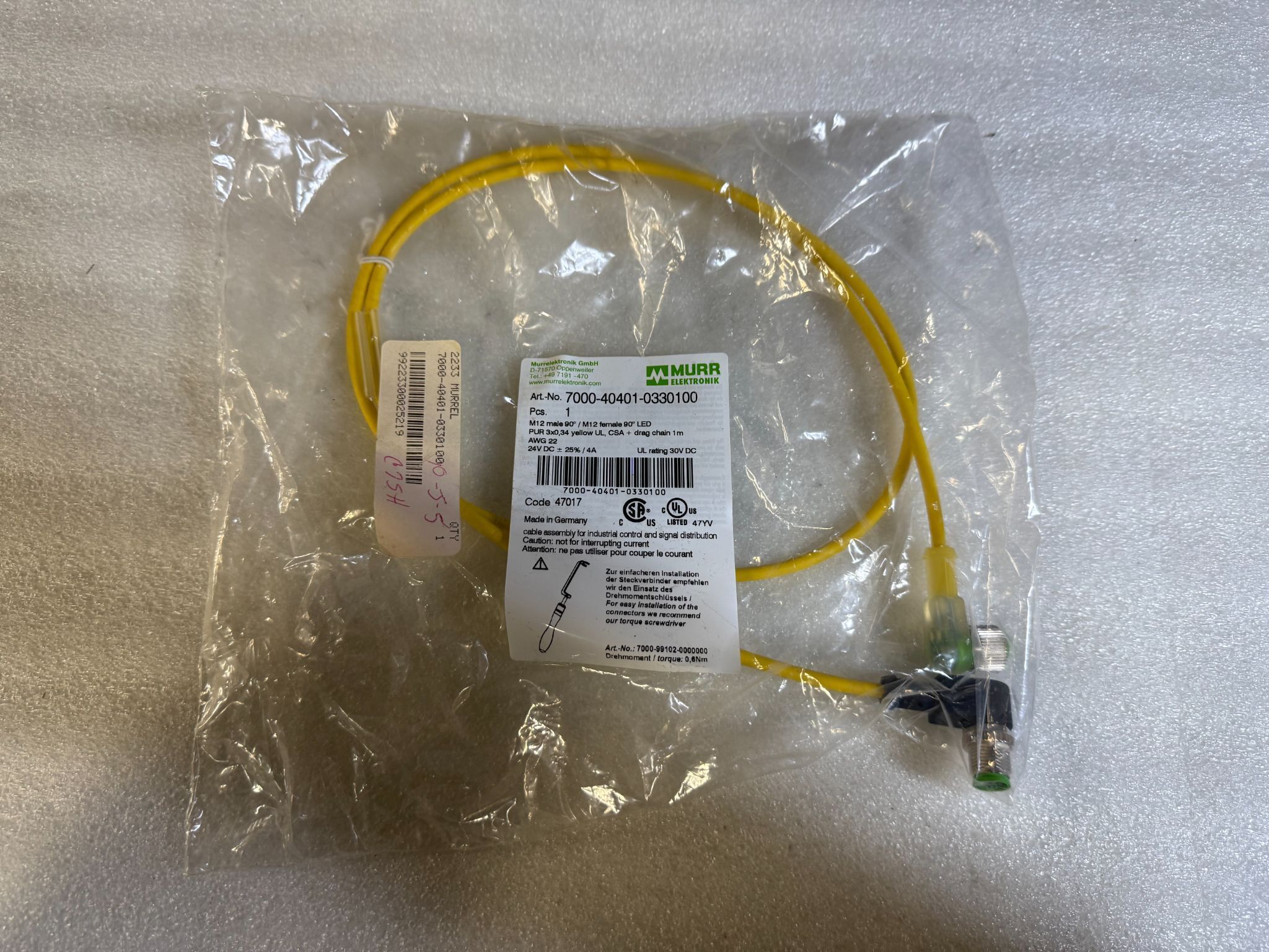 MURR 7000-40401-0330100 Sensor Cable (1m) NEW 0