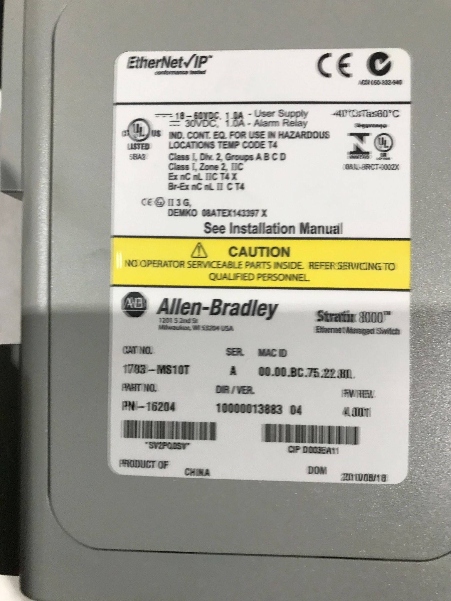ALLEN BRADLEY 1783‑MS10T Stratix 8000 Managed Ethernet Switch USED 4