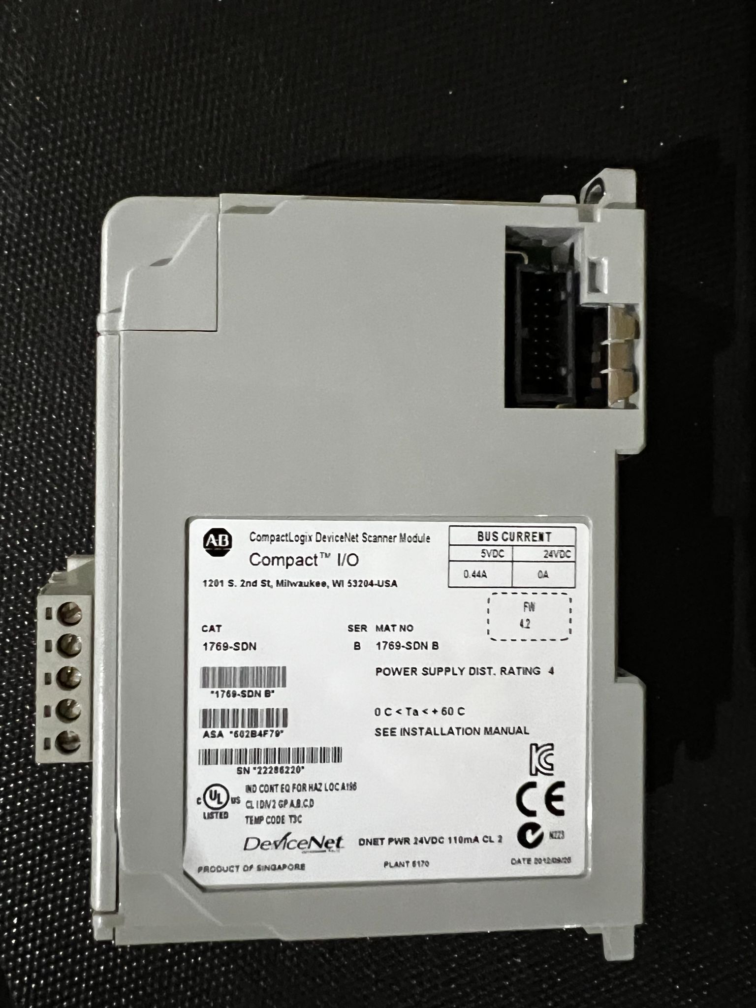 Allen Bradley 1769-SDN/B DeviceNet Scanner with 1769-ECR End Cap Ser A USED 6